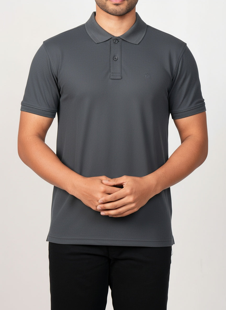 Emerald Polo Pique Solid Slim Fit-Castor Gray