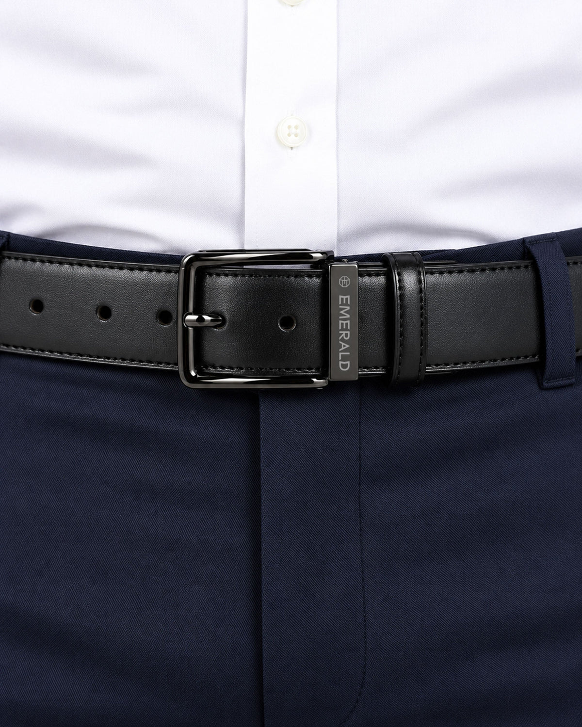 Emerald Classic Black Leather Belt