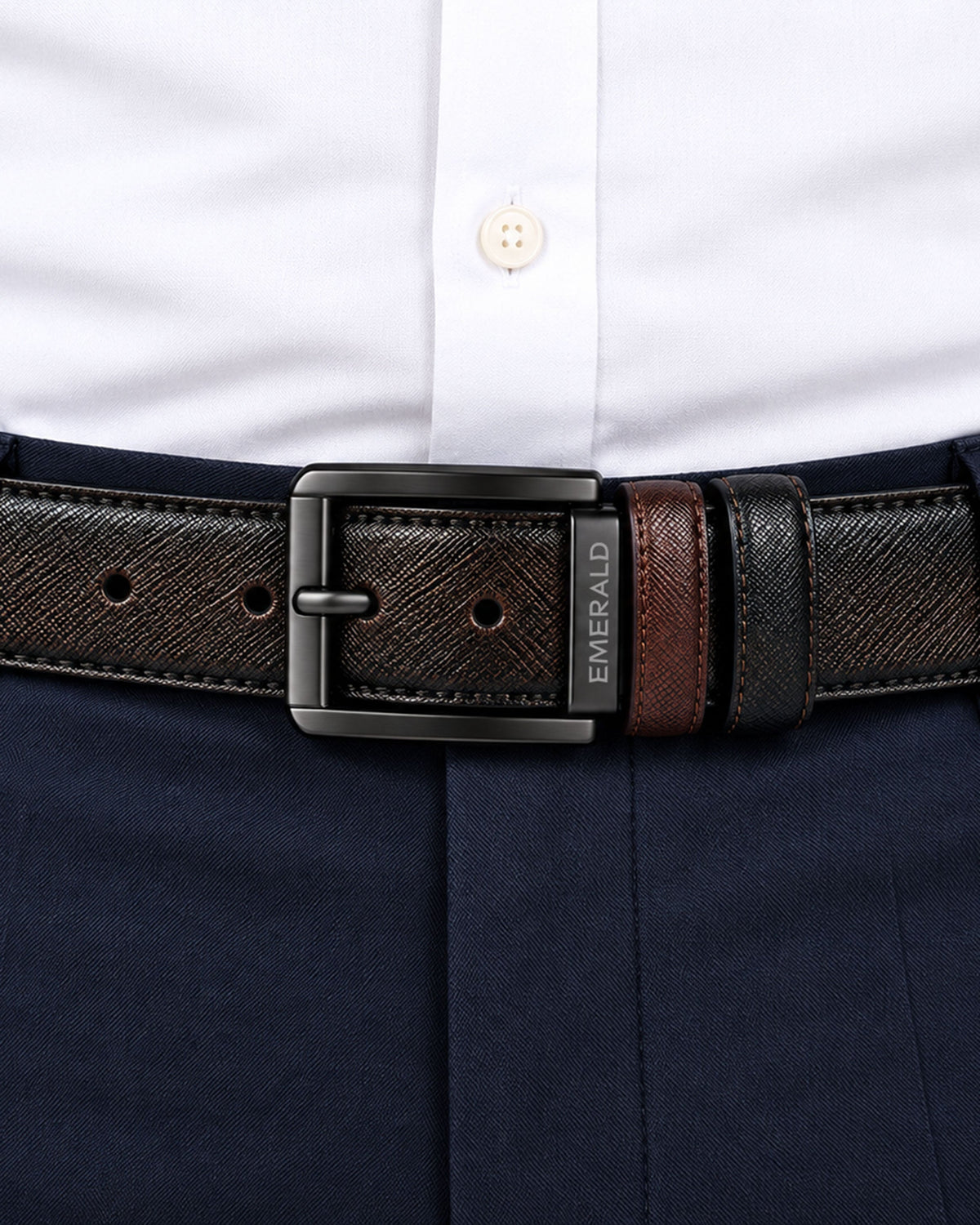 Emerald Black & Maroon Textured Reversible Belt