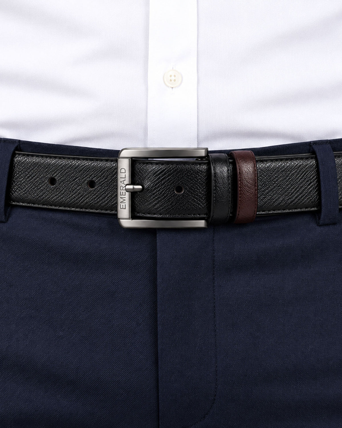 Emerald Dual-Tone Reversible Textured Belt – Black & Brown