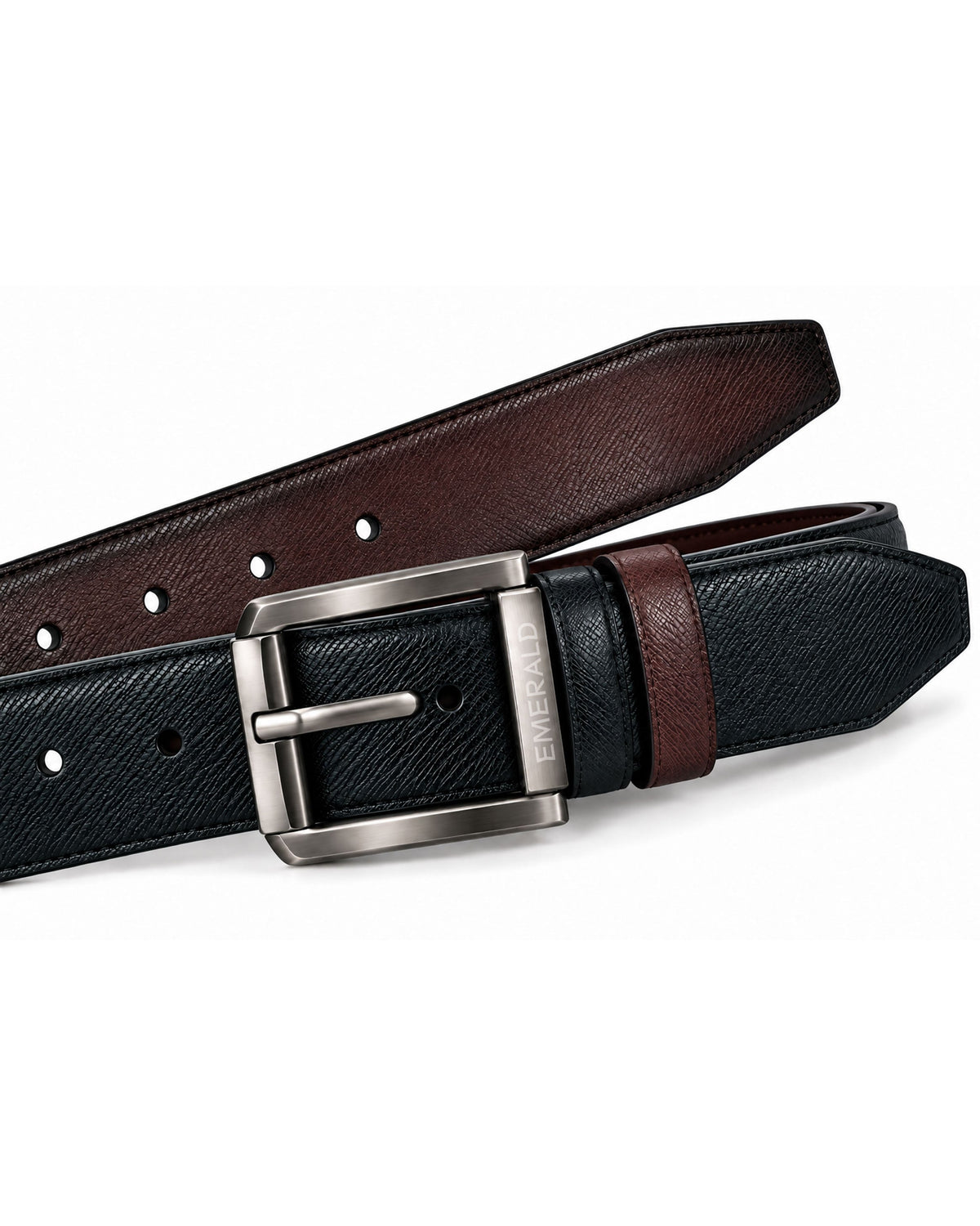 Emerald Dual-Tone Reversible Textured Belt – Black & Brown