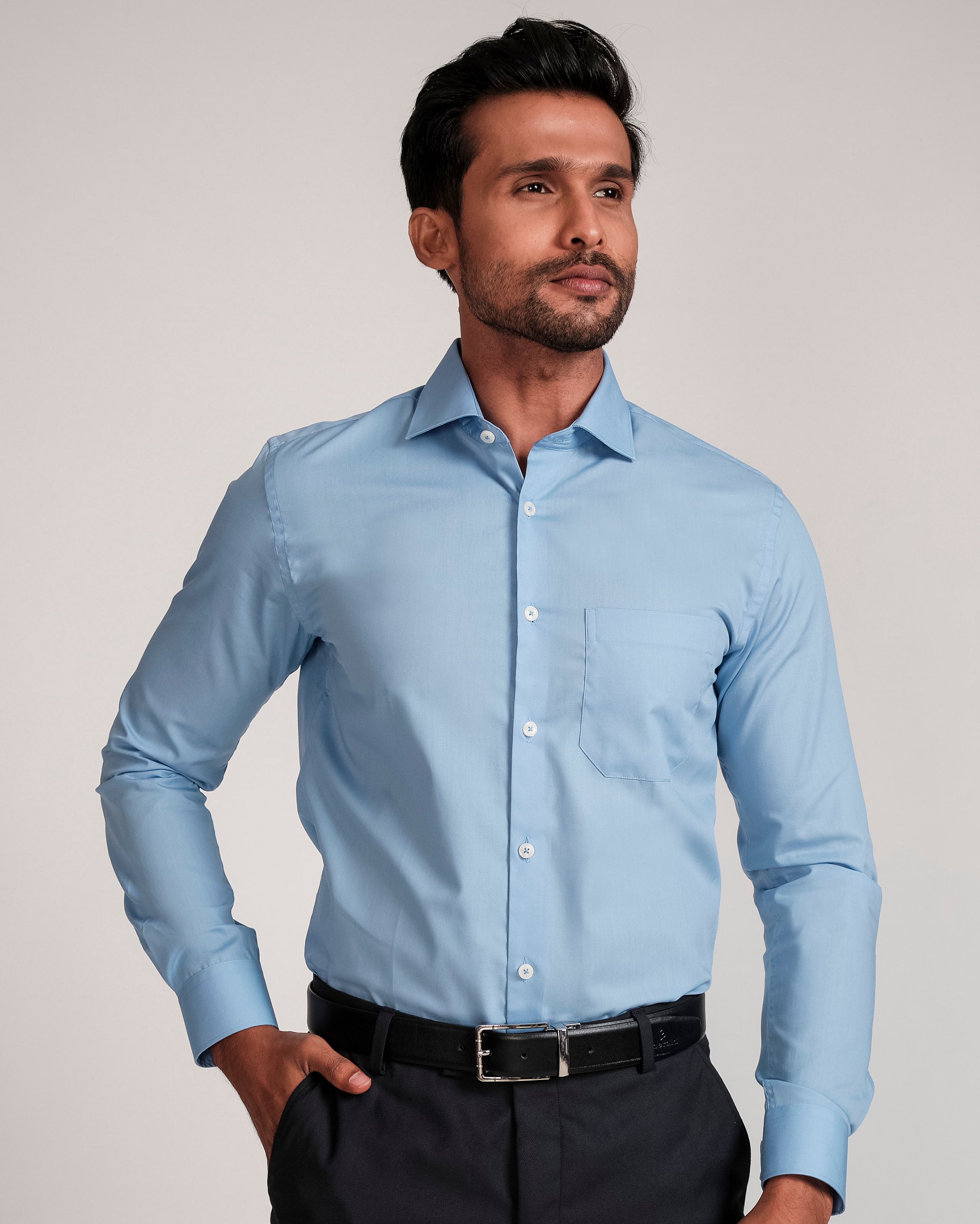 Emerald Majesty Plain Slim Fit-Vista Blue