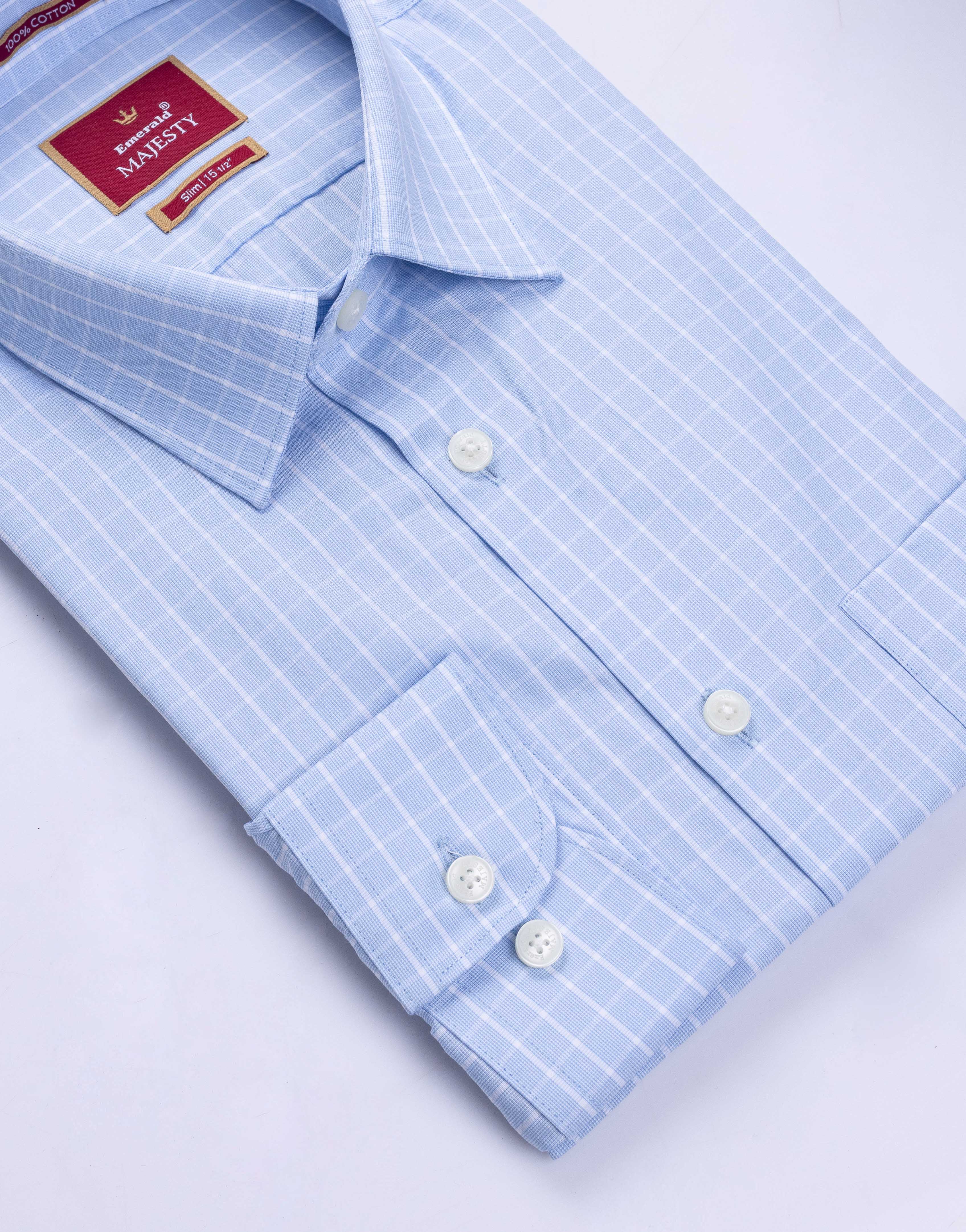Emerald Majesty Checks Slim Fit - Cashmere Blue