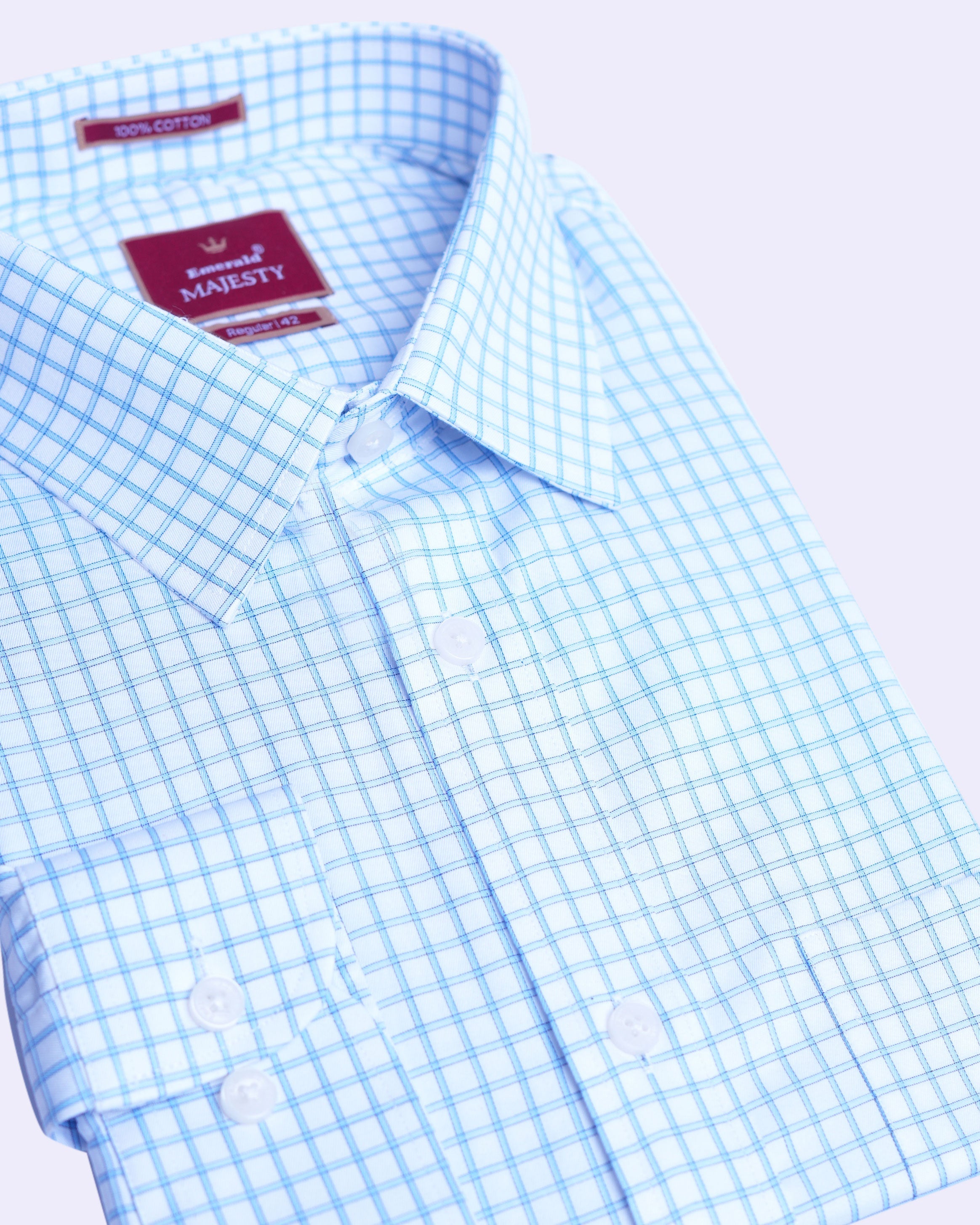 Emerald Majesty Checks Regular Fit - Vista Blue