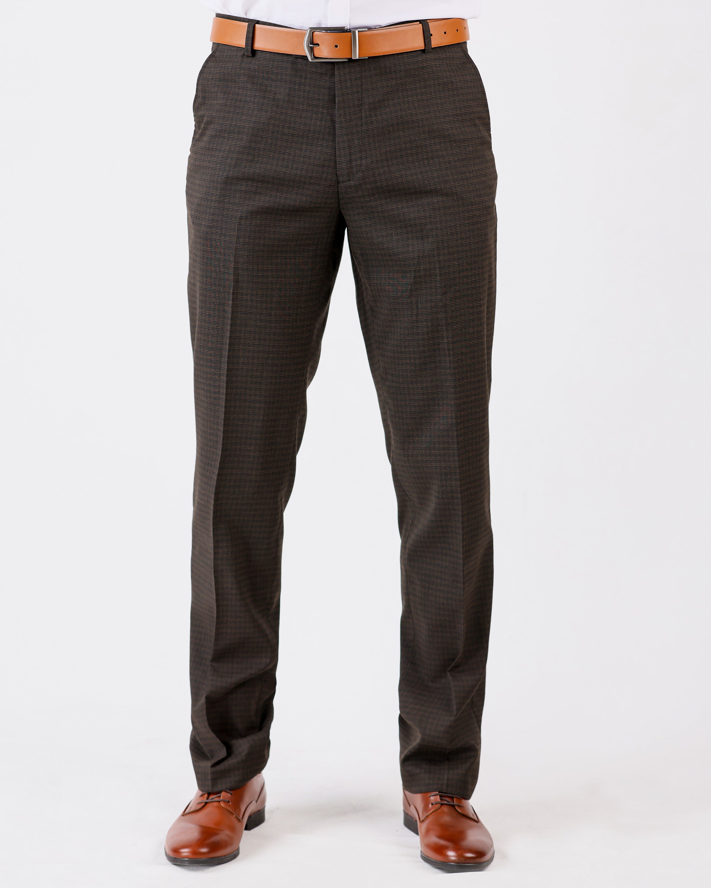 Emerald Formal Trouser Checks Slim Fit-Chocolate