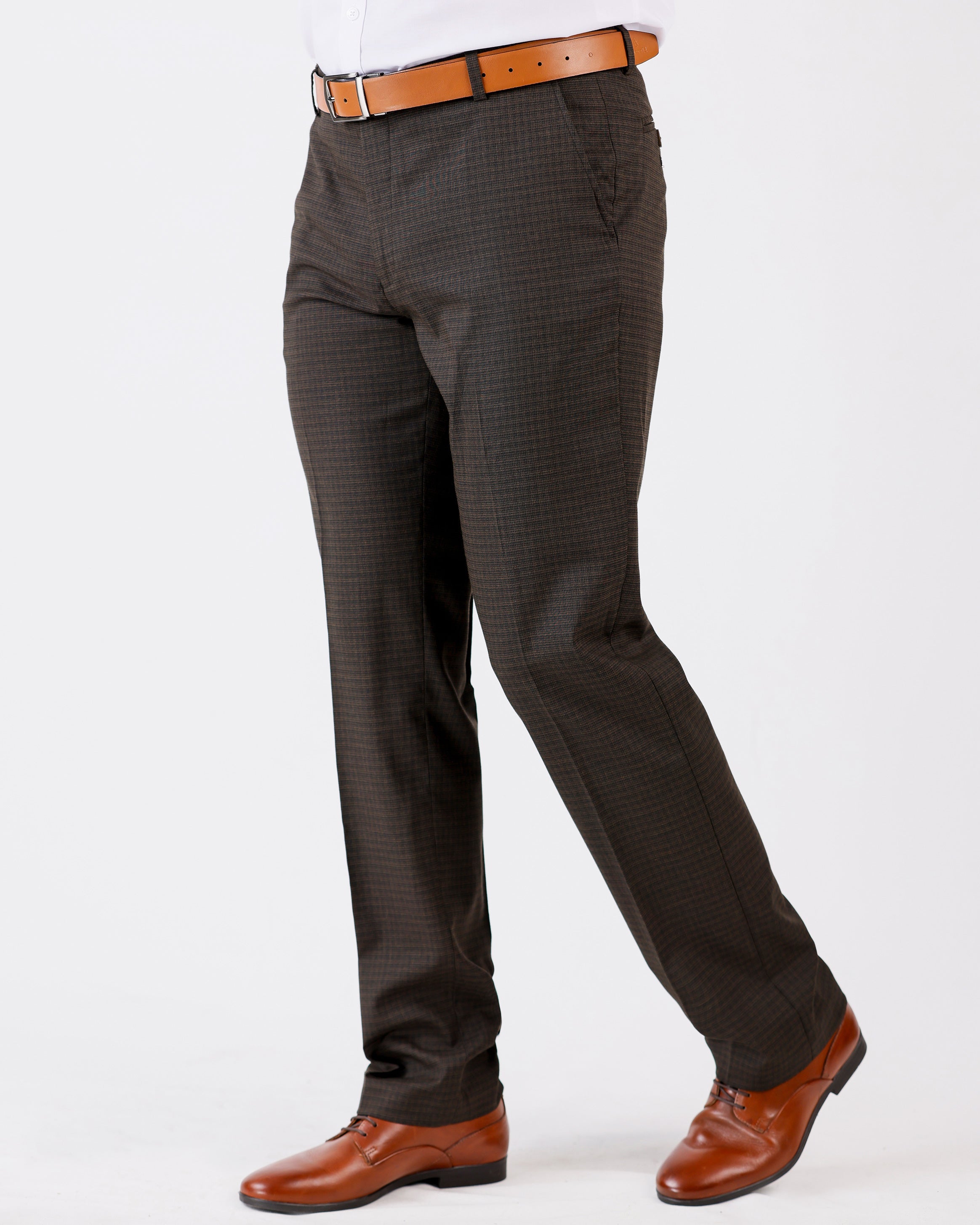 Emerald Formal Trouser Checks Slim Fit-Chocolate