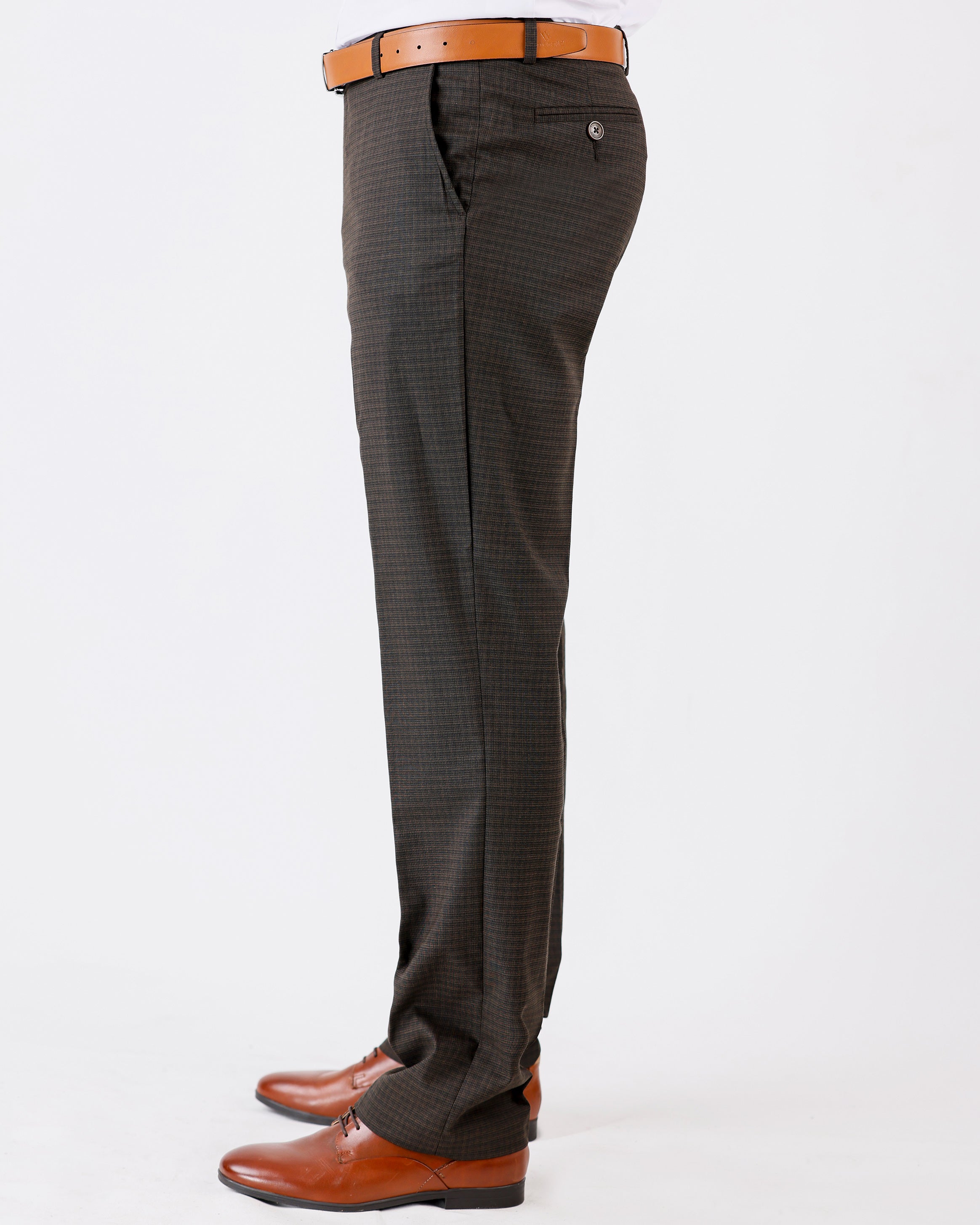 Emerald Formal Trouser Checks Slim Fit-Chocolate