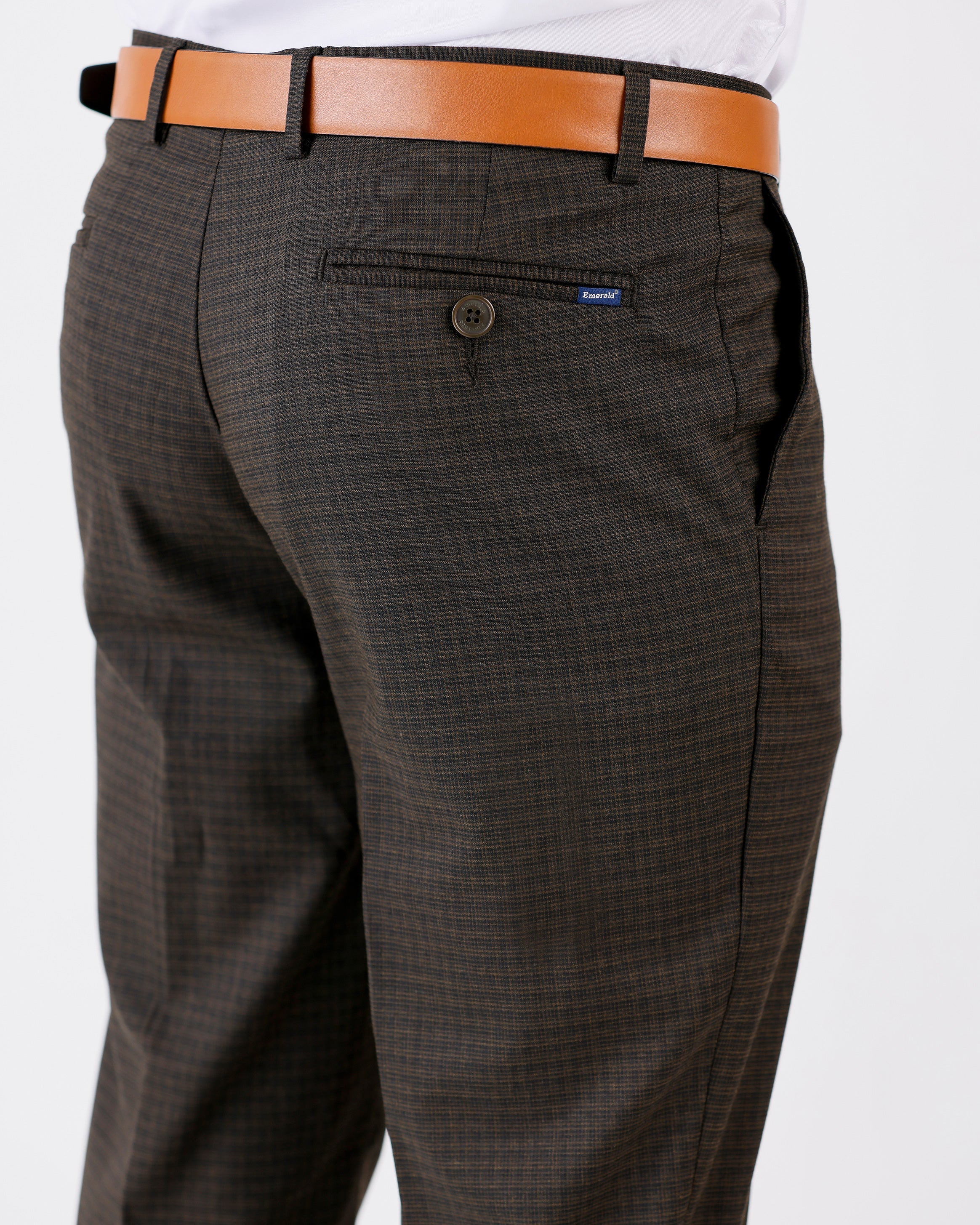 Emerald Formal Trouser Checks Slim Fit-Chocolate