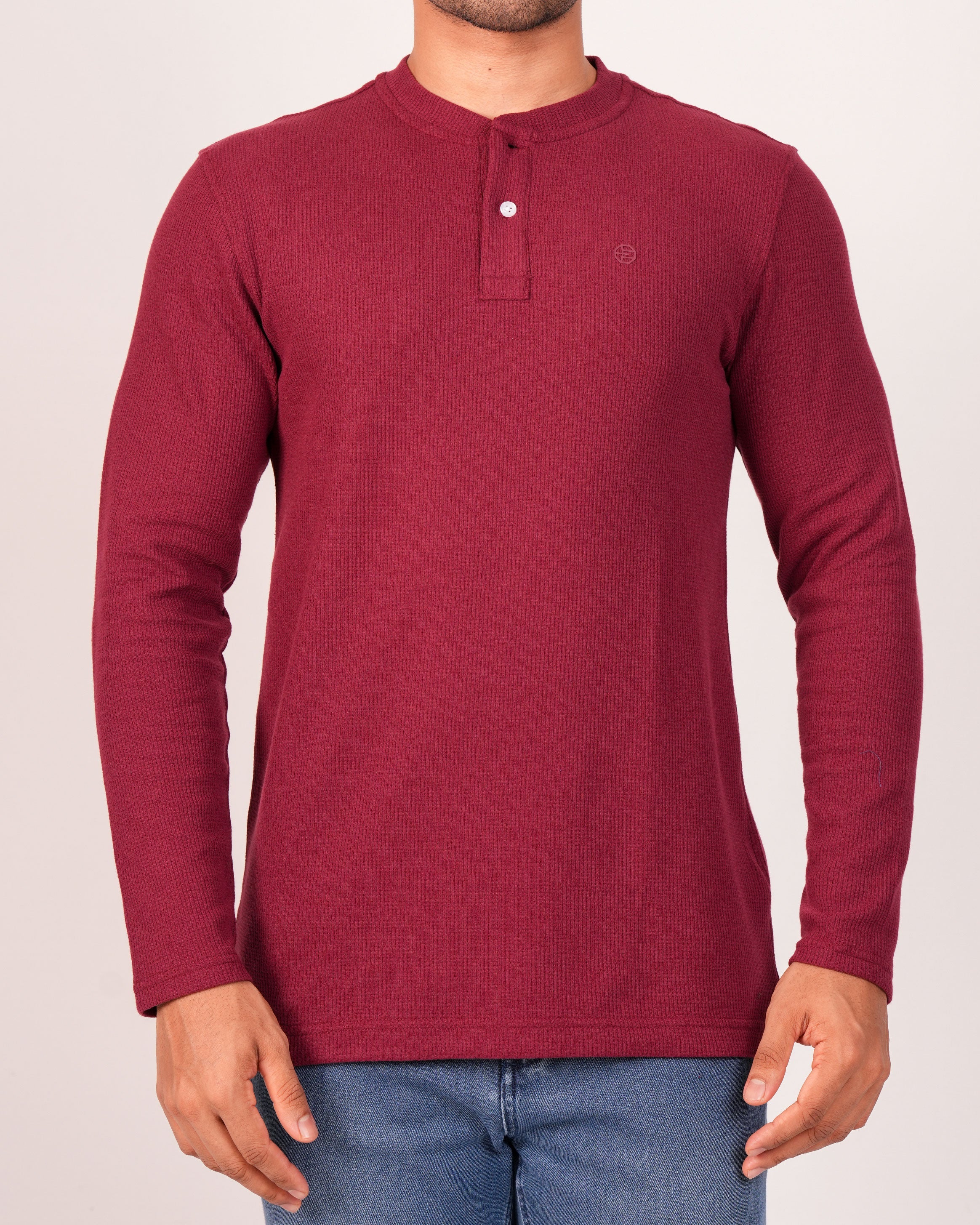 Emerald Henley Dobby Slim Fit-Persian Red