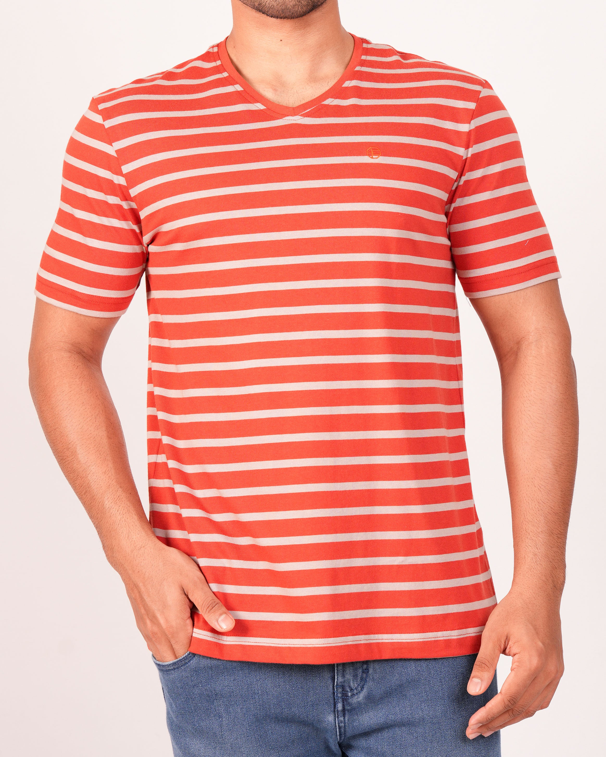 Emerald  V Neck Slim Fit-POPPY RED