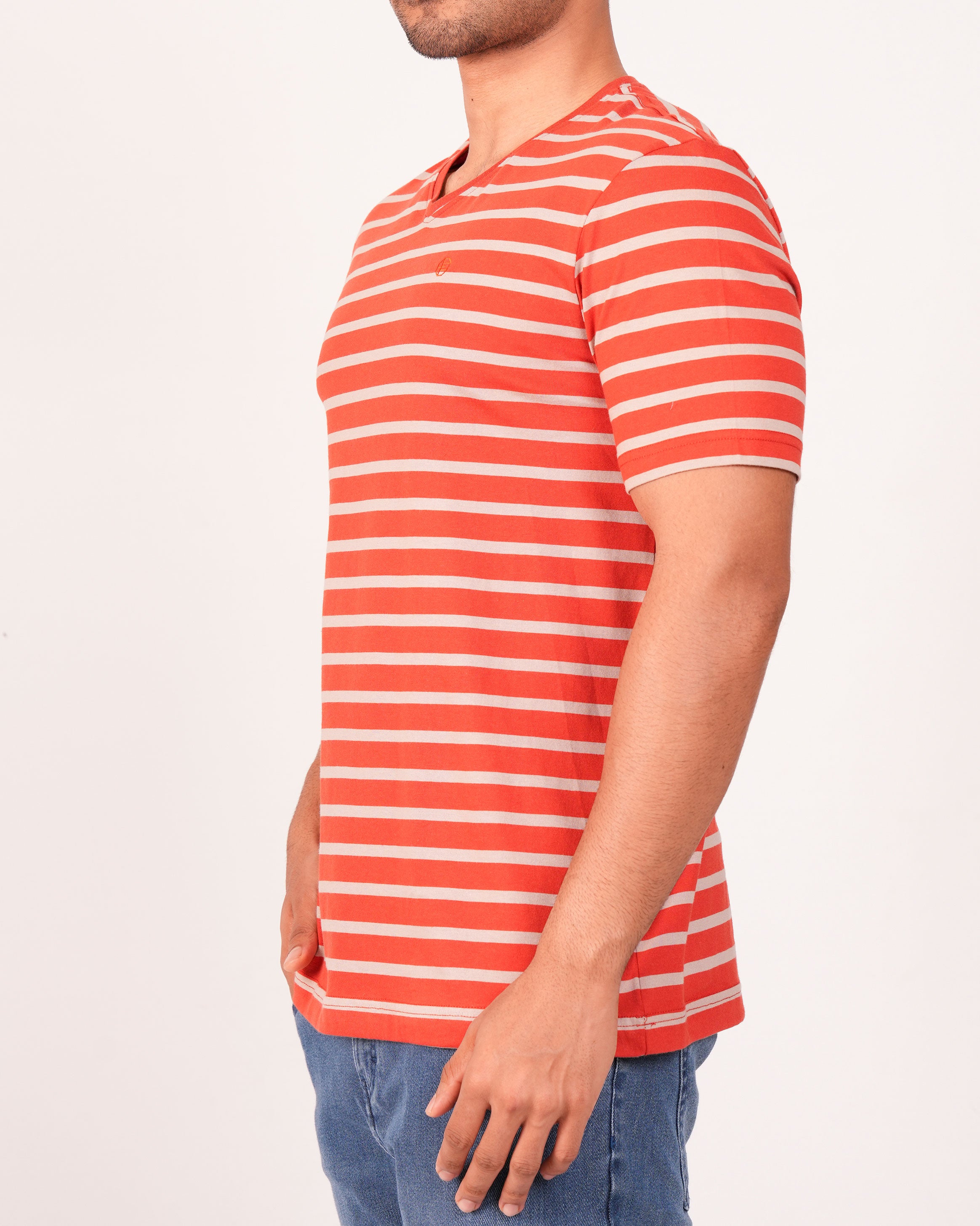Emerald  V Neck Slim Fit-POPPY RED