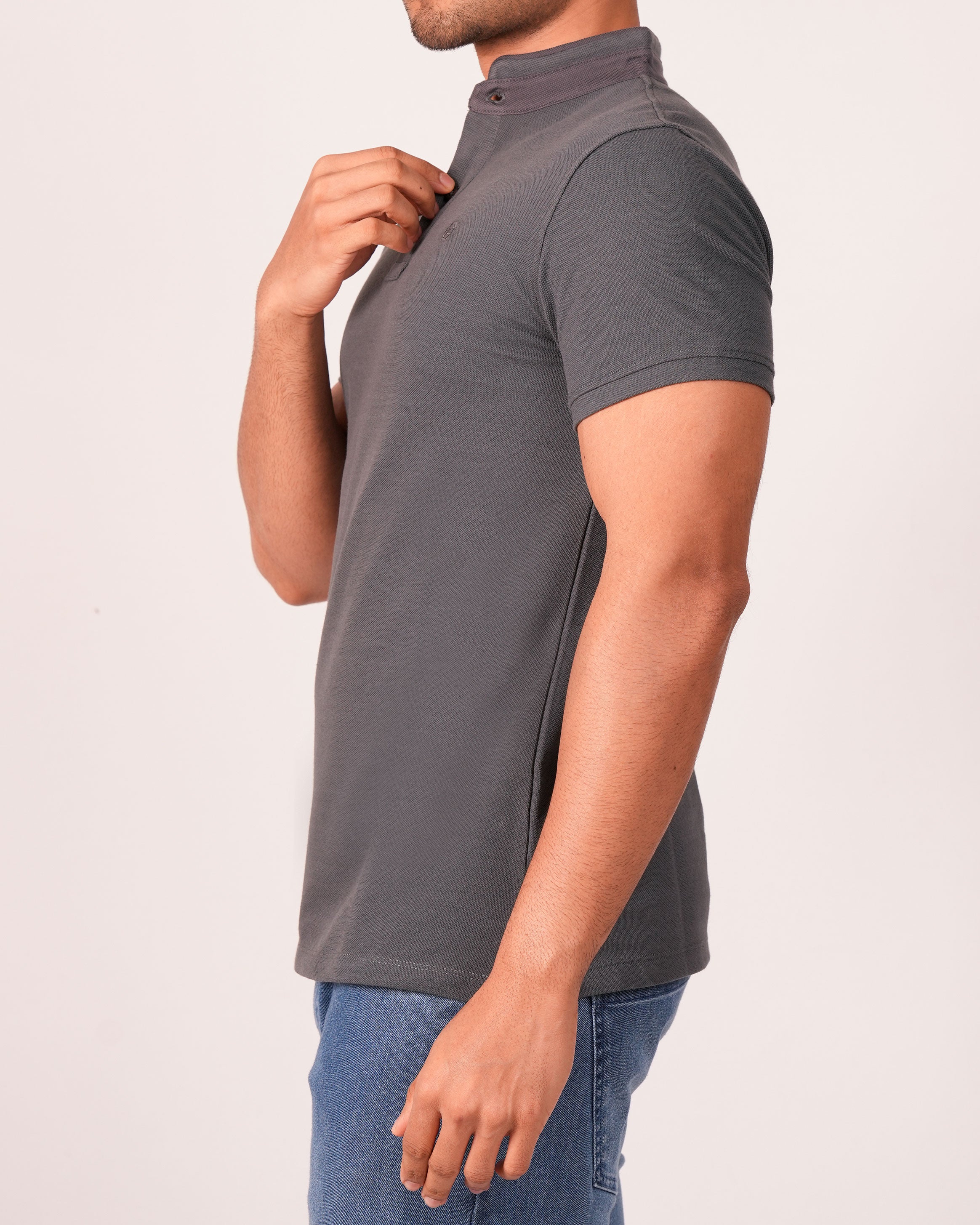 Emerald Polo Tunic Collar Slim - FOLKSTONE GREY