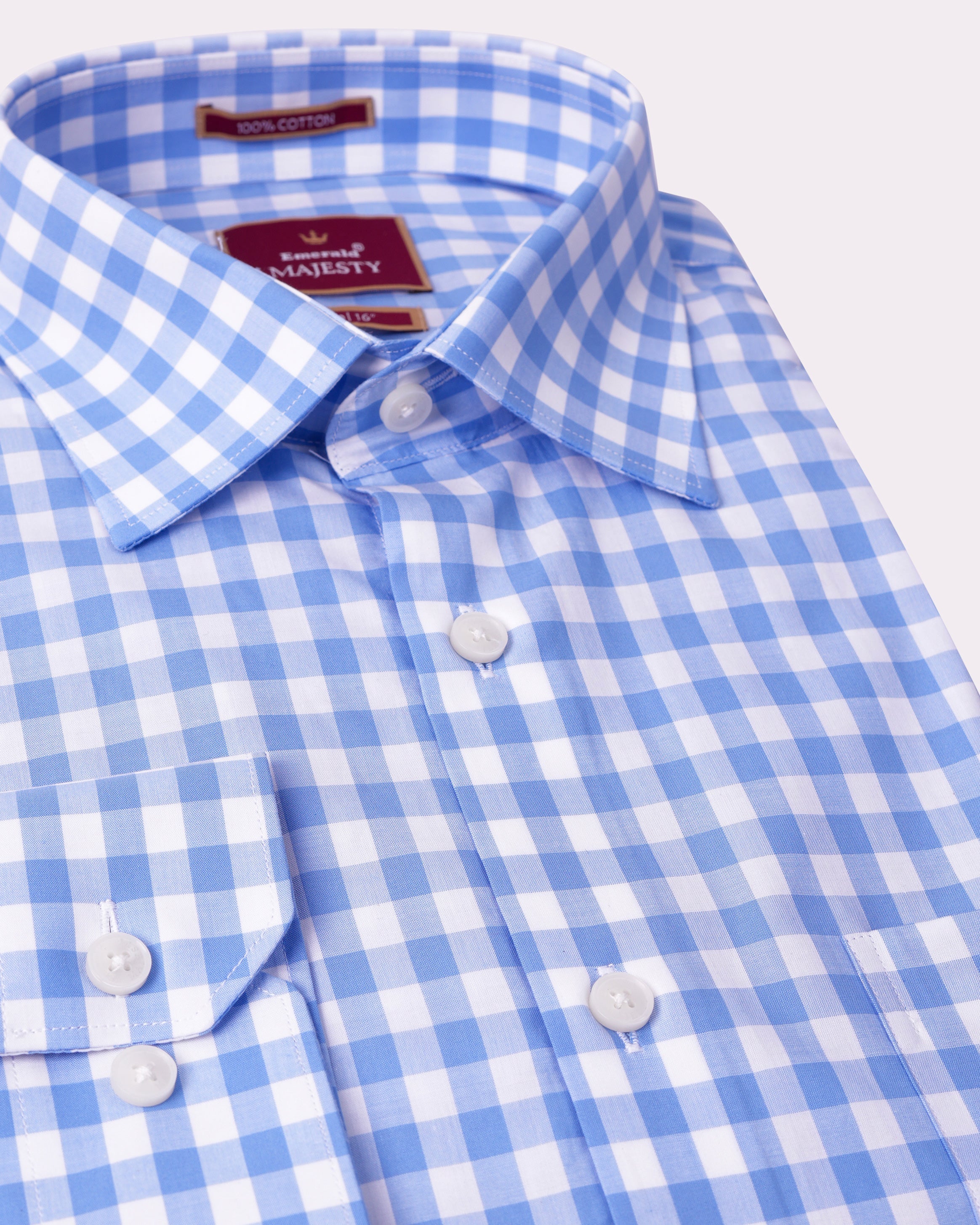 Emerald Majesty Checks Slim Fit-Cashmere Blue