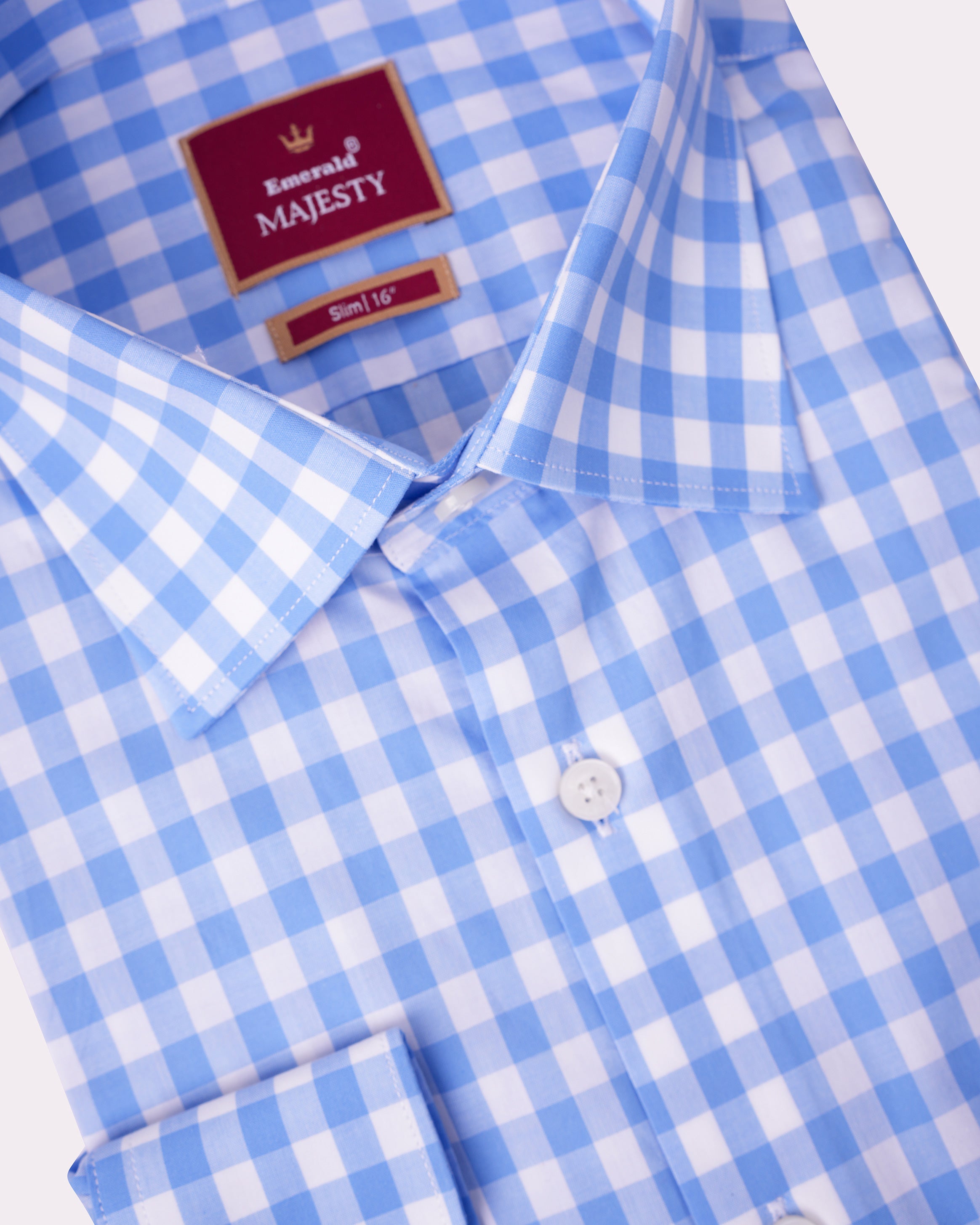 Emerald Majesty Checks Slim Fit-Cashmere Blue