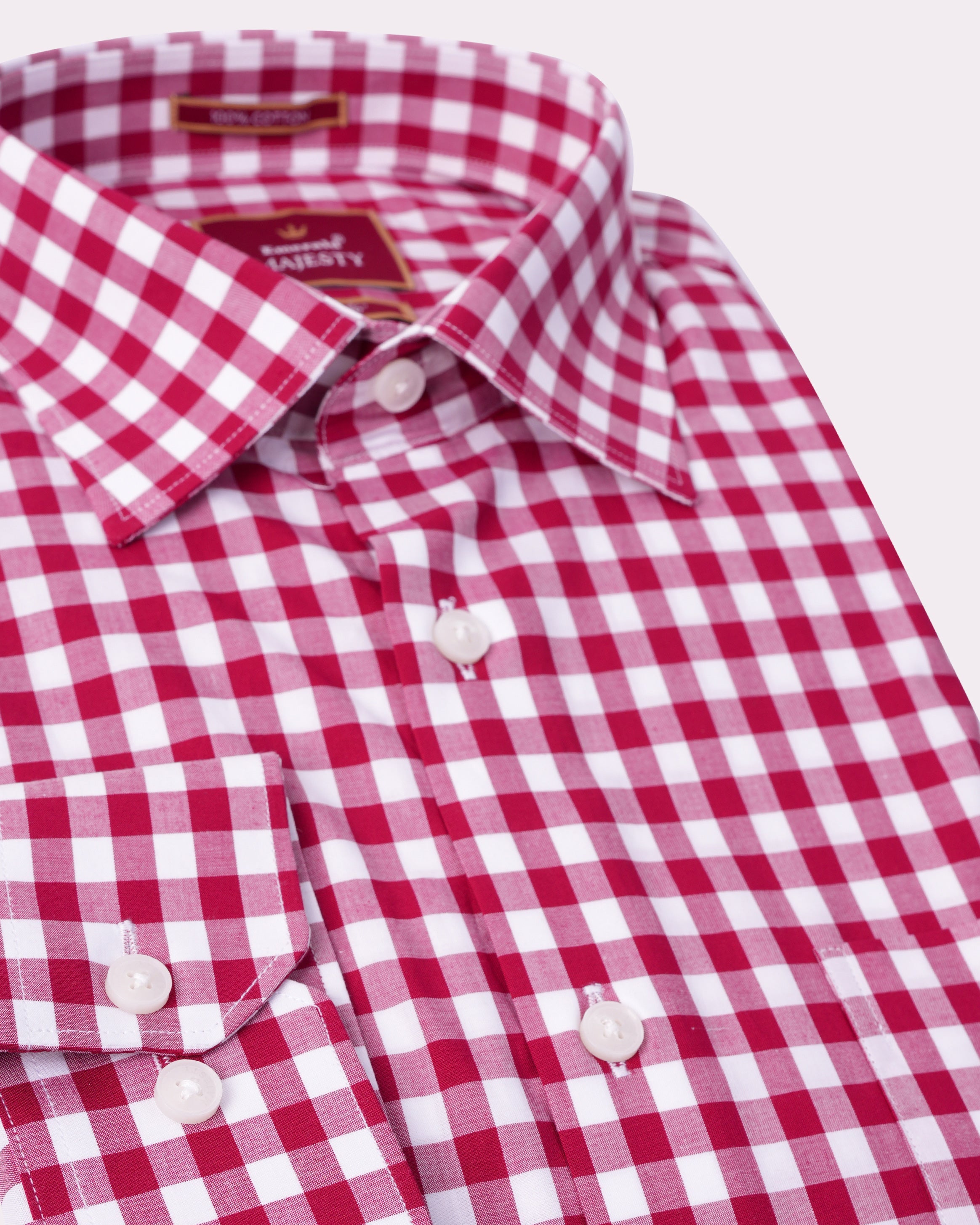 Emerald Majesty Checks Slim Fit-Tango Red