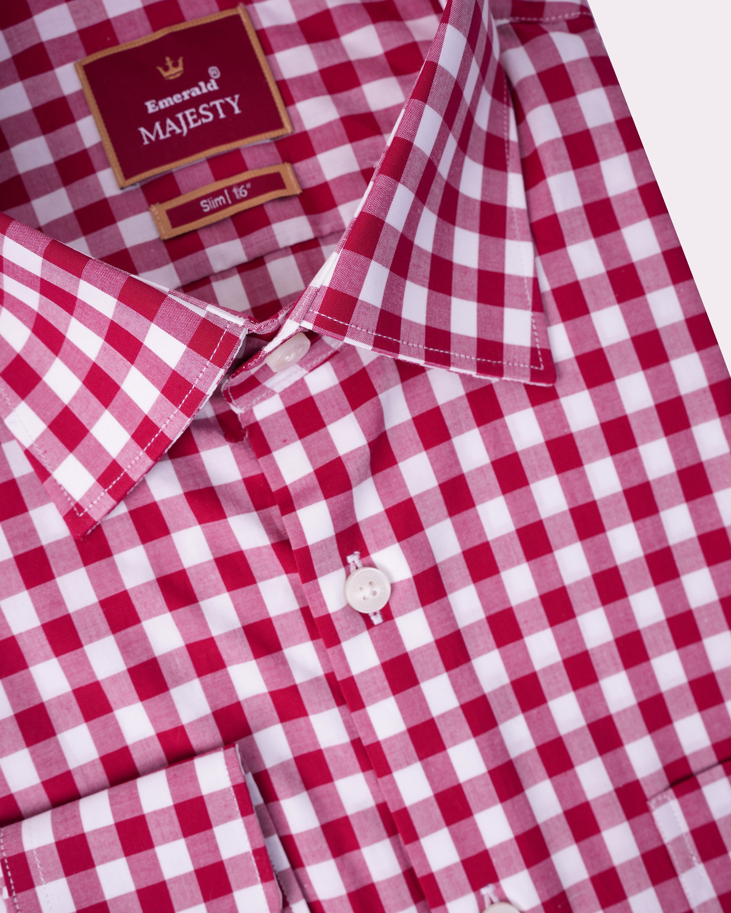 Emerald Majesty Checks Slim Fit-Tango Red