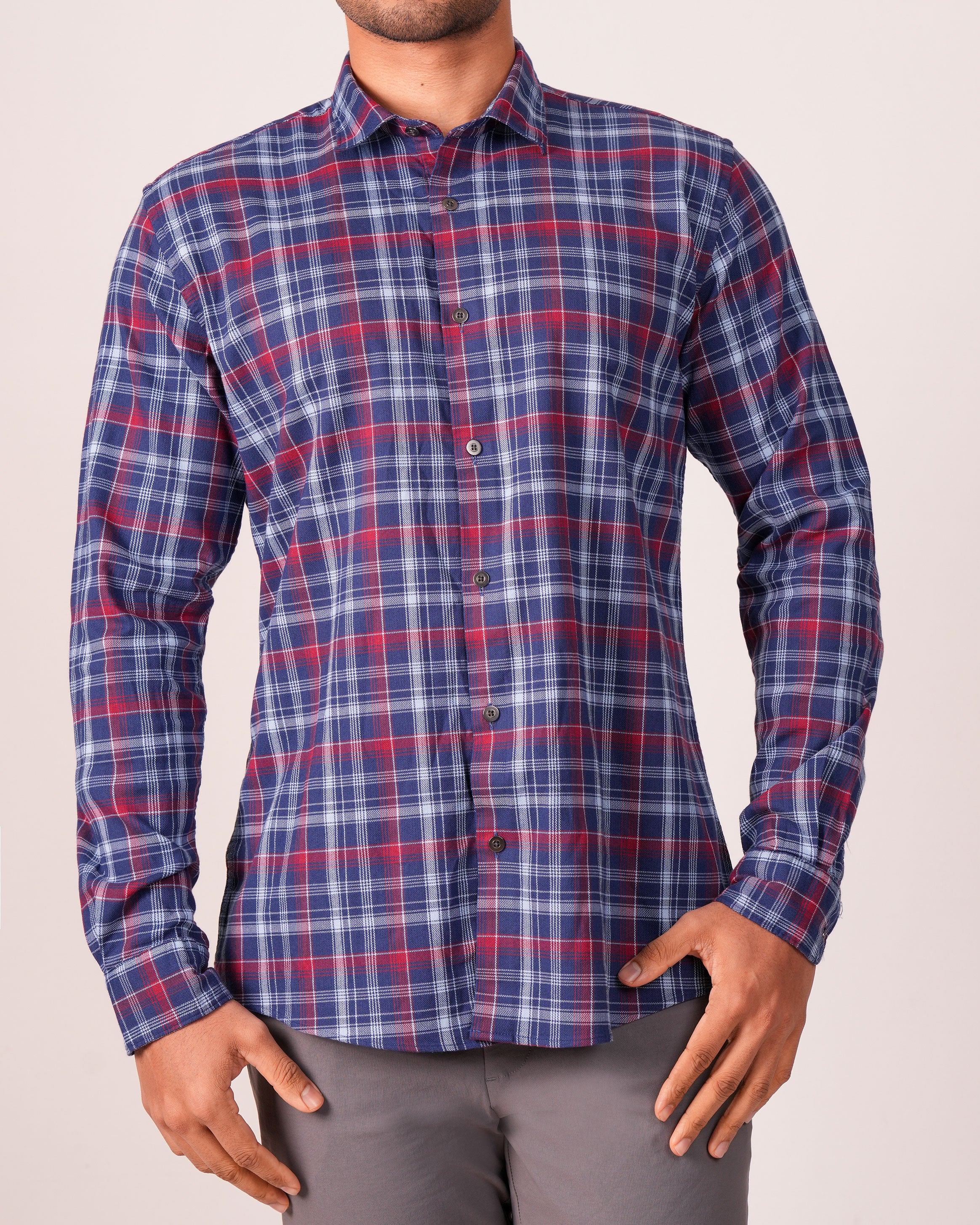 Emerald Casual Check Slim Fs -BLUE FAIENCE