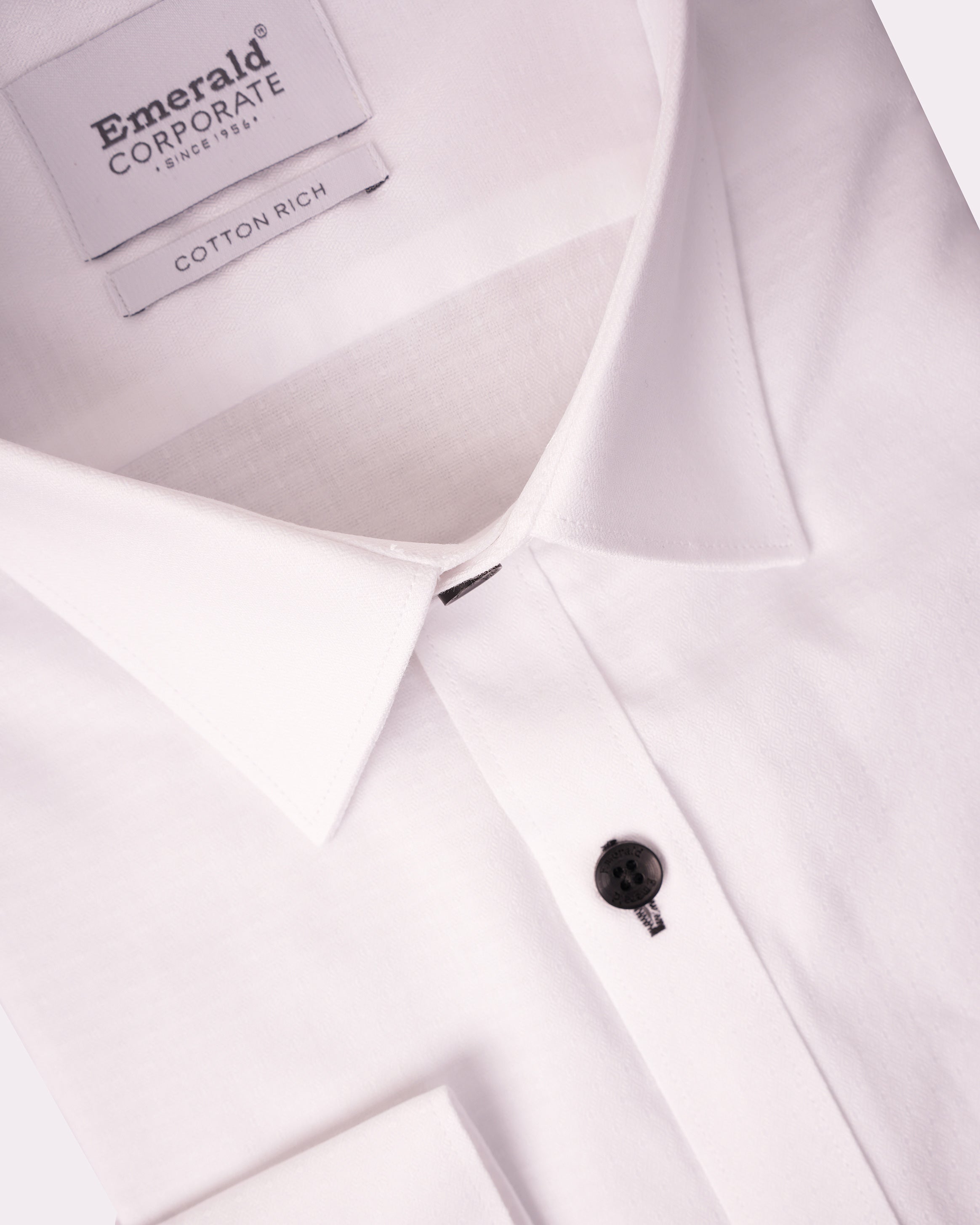 Emerald Corporate Dobby Slim Black Button Slim Fit-Bone White