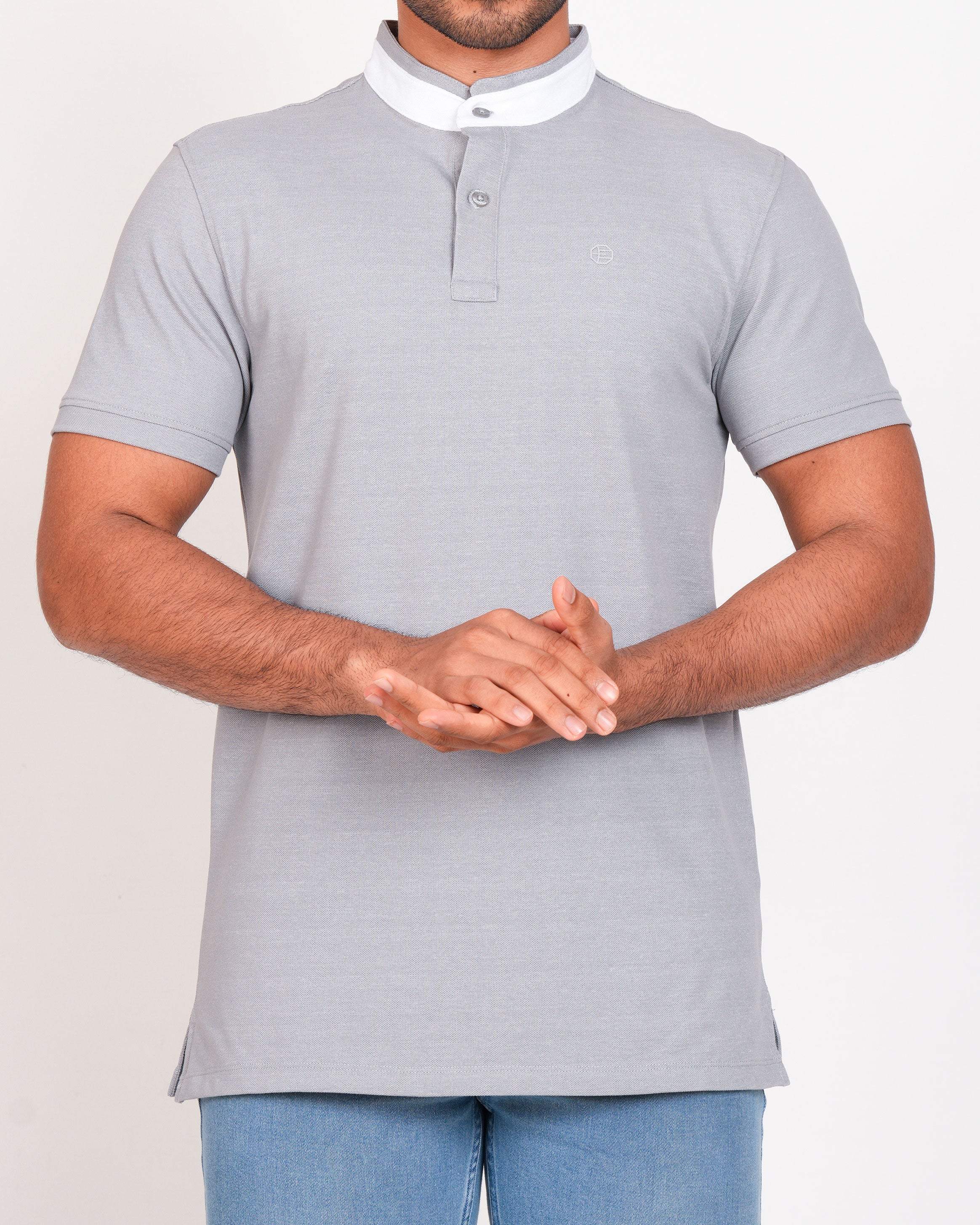 Polo Pique Solid Slim Fit-Ash