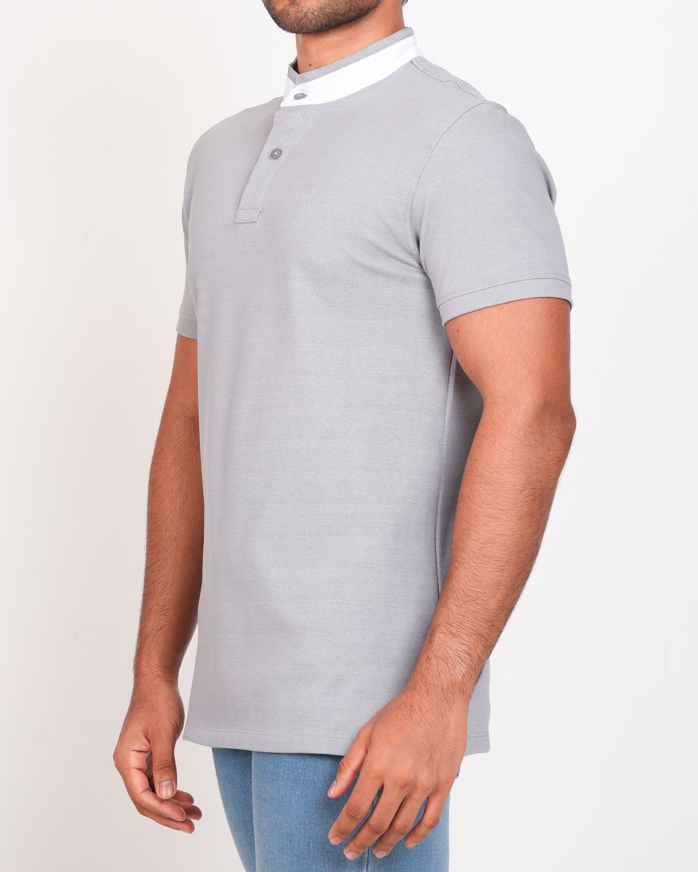 Polo Pique Solid Slim Fit-Ash