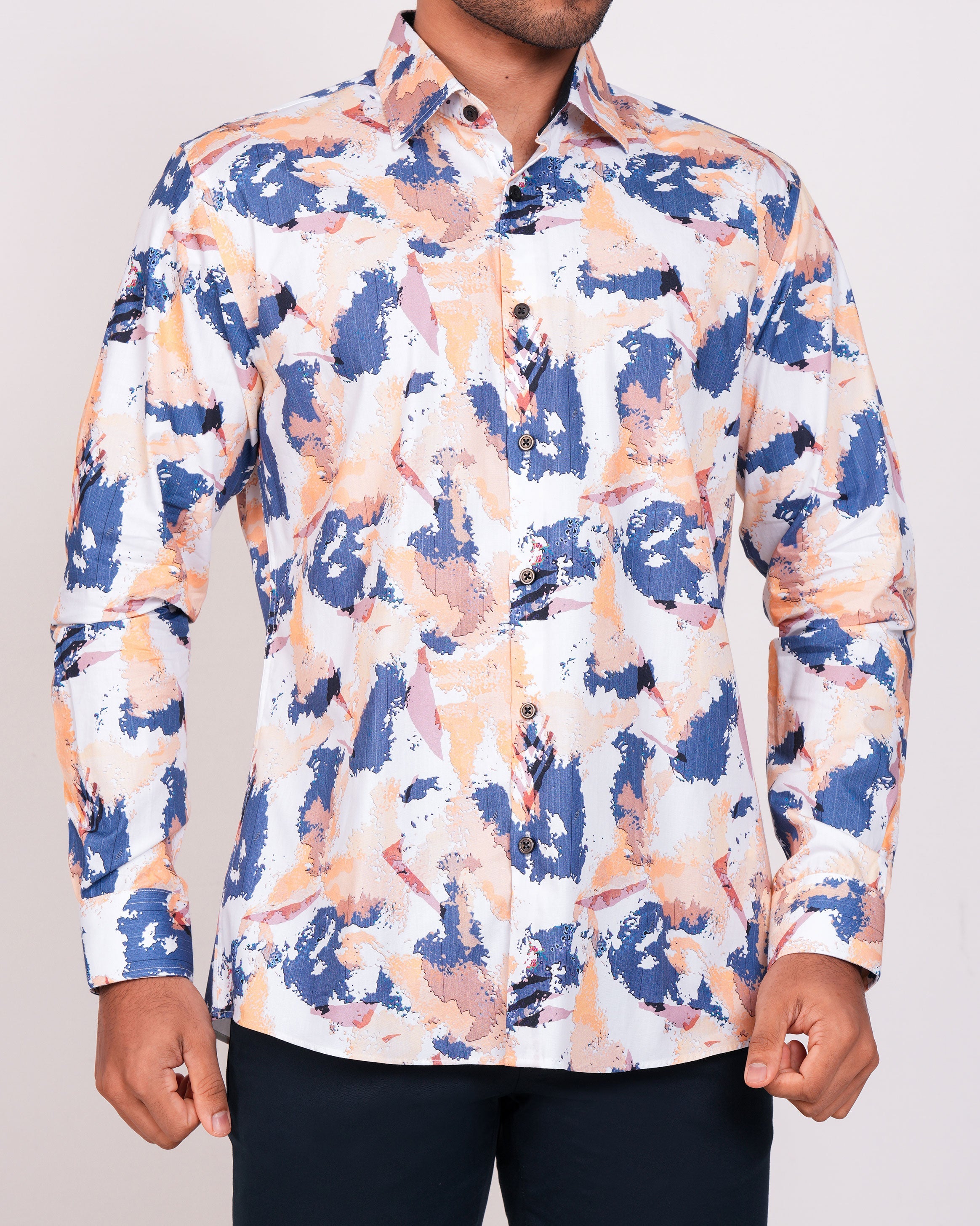 Emerald Casual Printed Slim Fit-Blue Ice