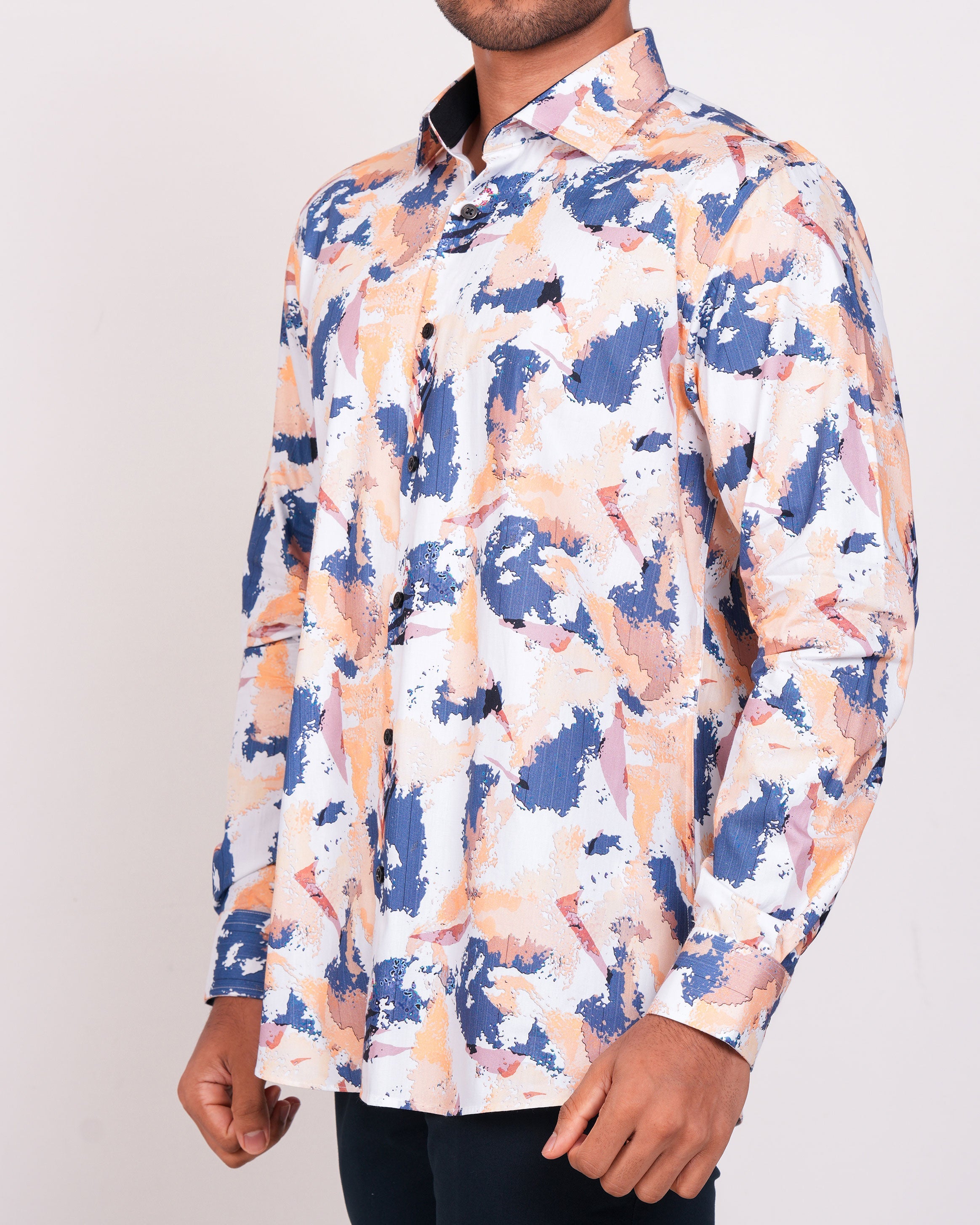 Emerald Casual Printed Slim Fit-Blue Ice