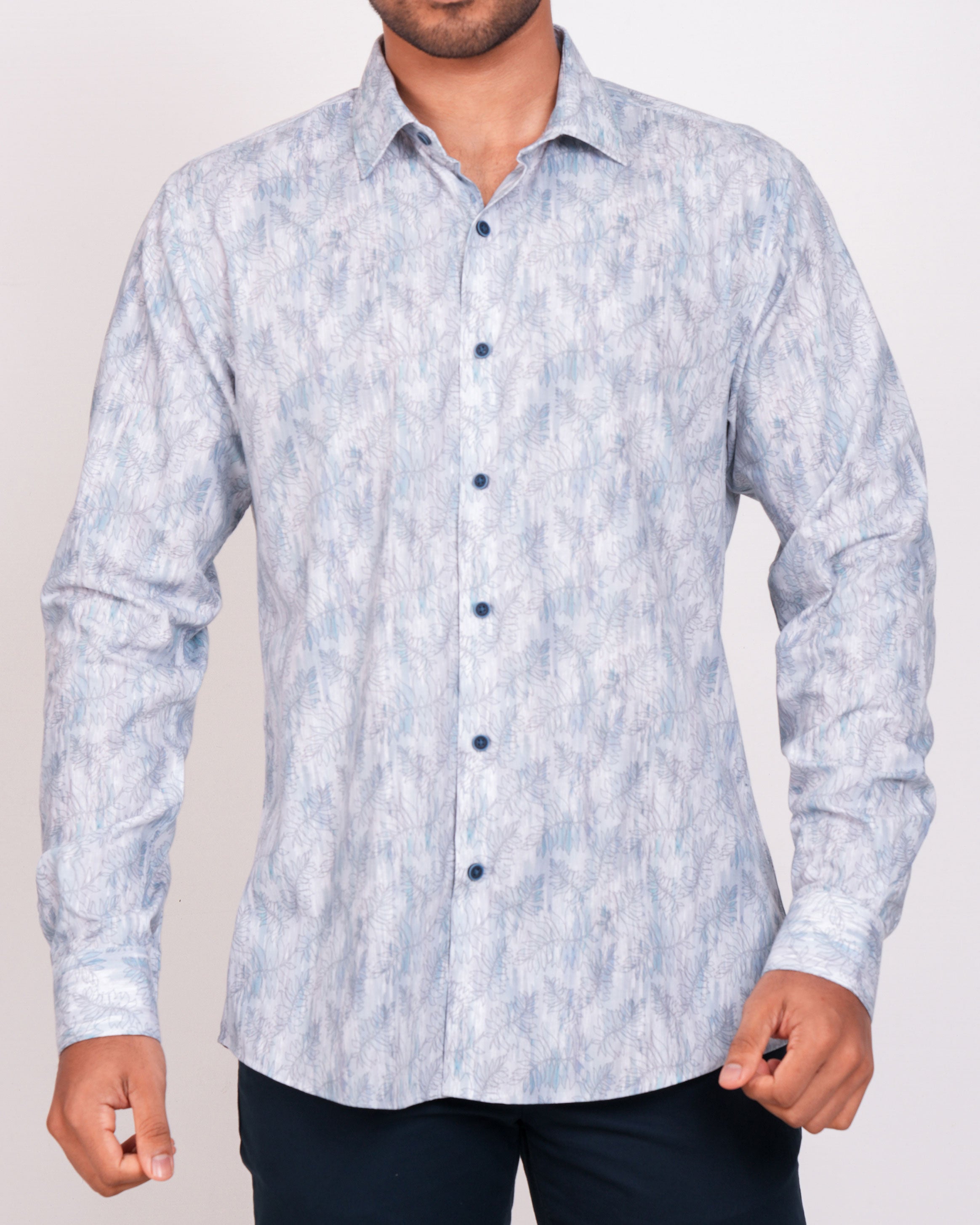 Emerald Casual Printed Slim Fit-Aegean Blue