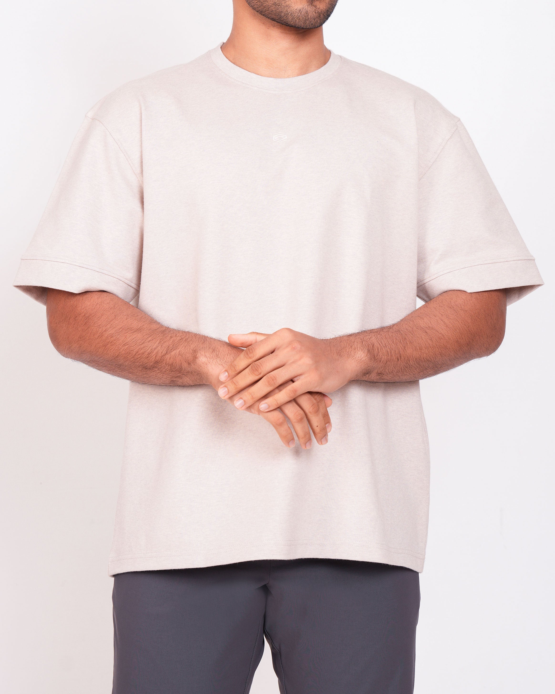 Emerald Oversized Crew Neck Tee-Creme Brulee