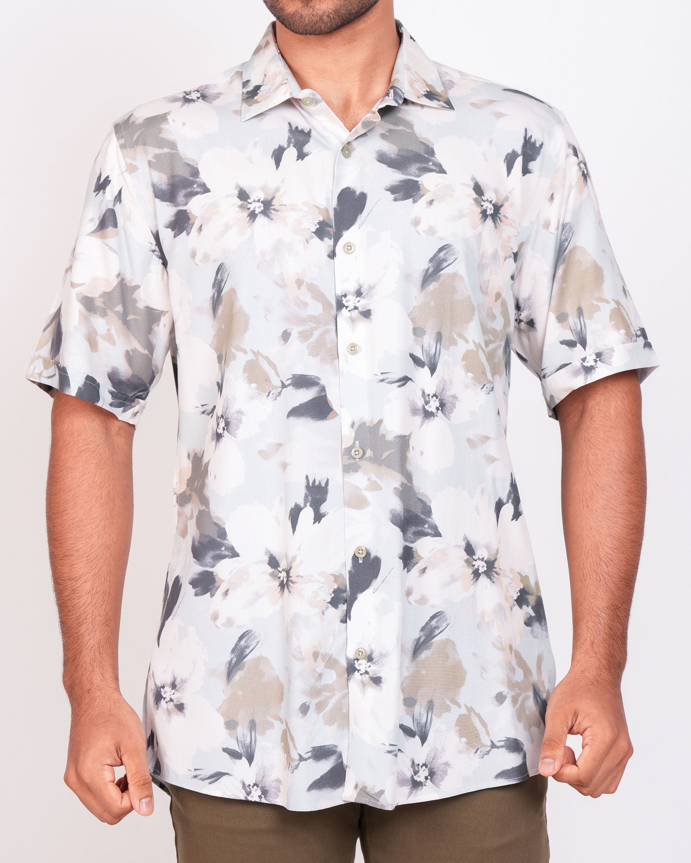 Emerald Casual Printed Slim Fit-Charcoal