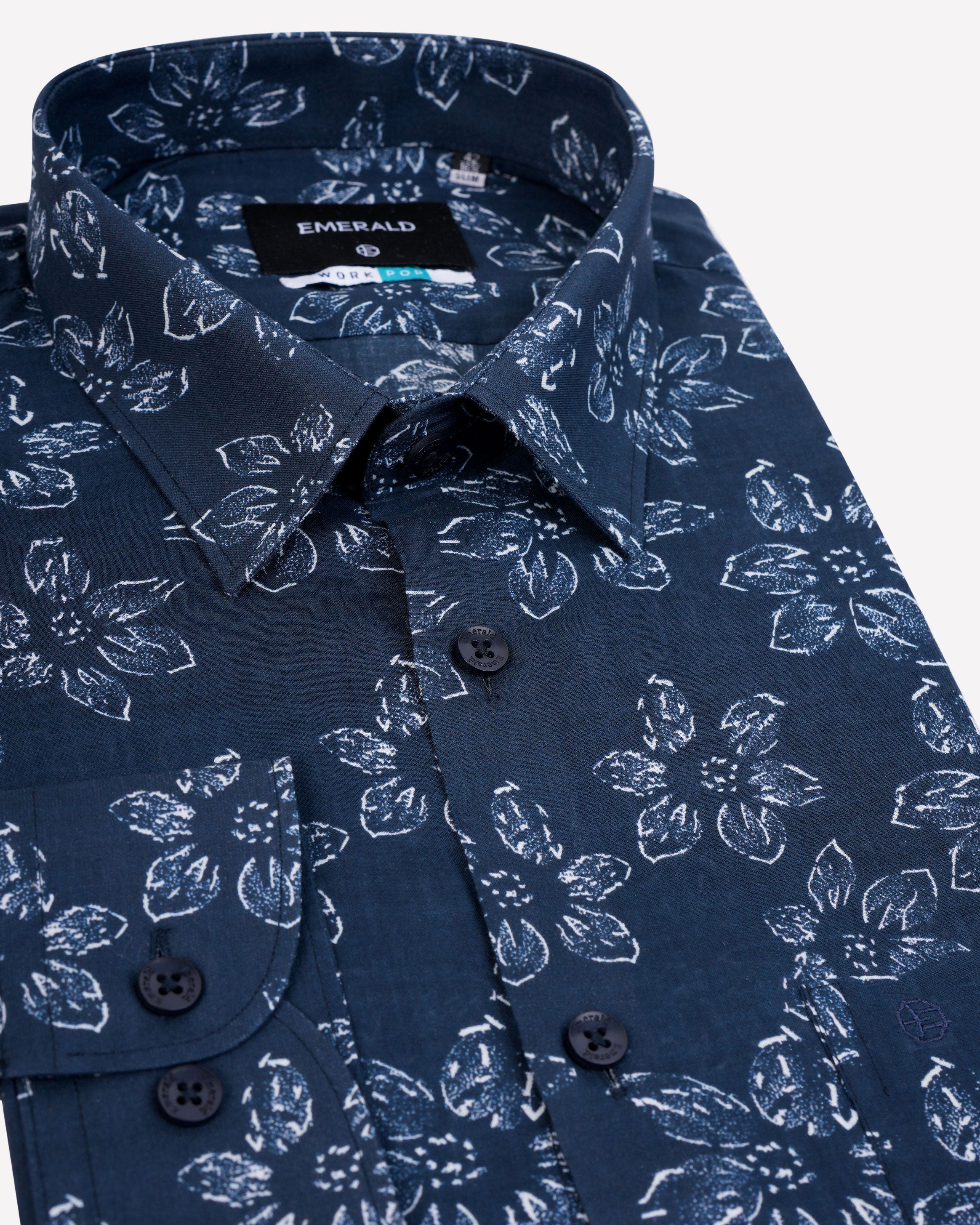 Emerald Formal Printed Slim Fit-Blue Depths