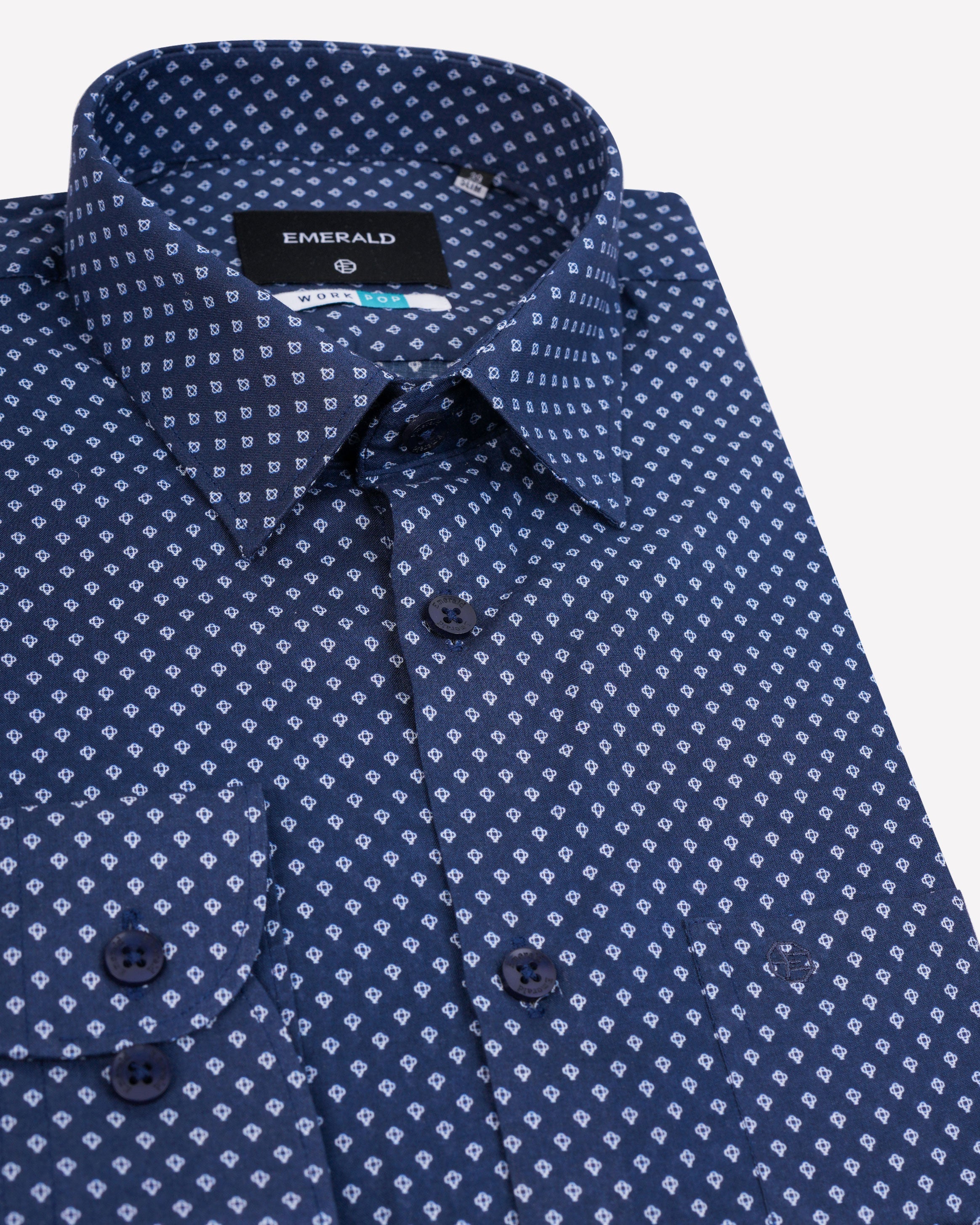 Emerald Formal Printed Slim Fit-Blue Faience