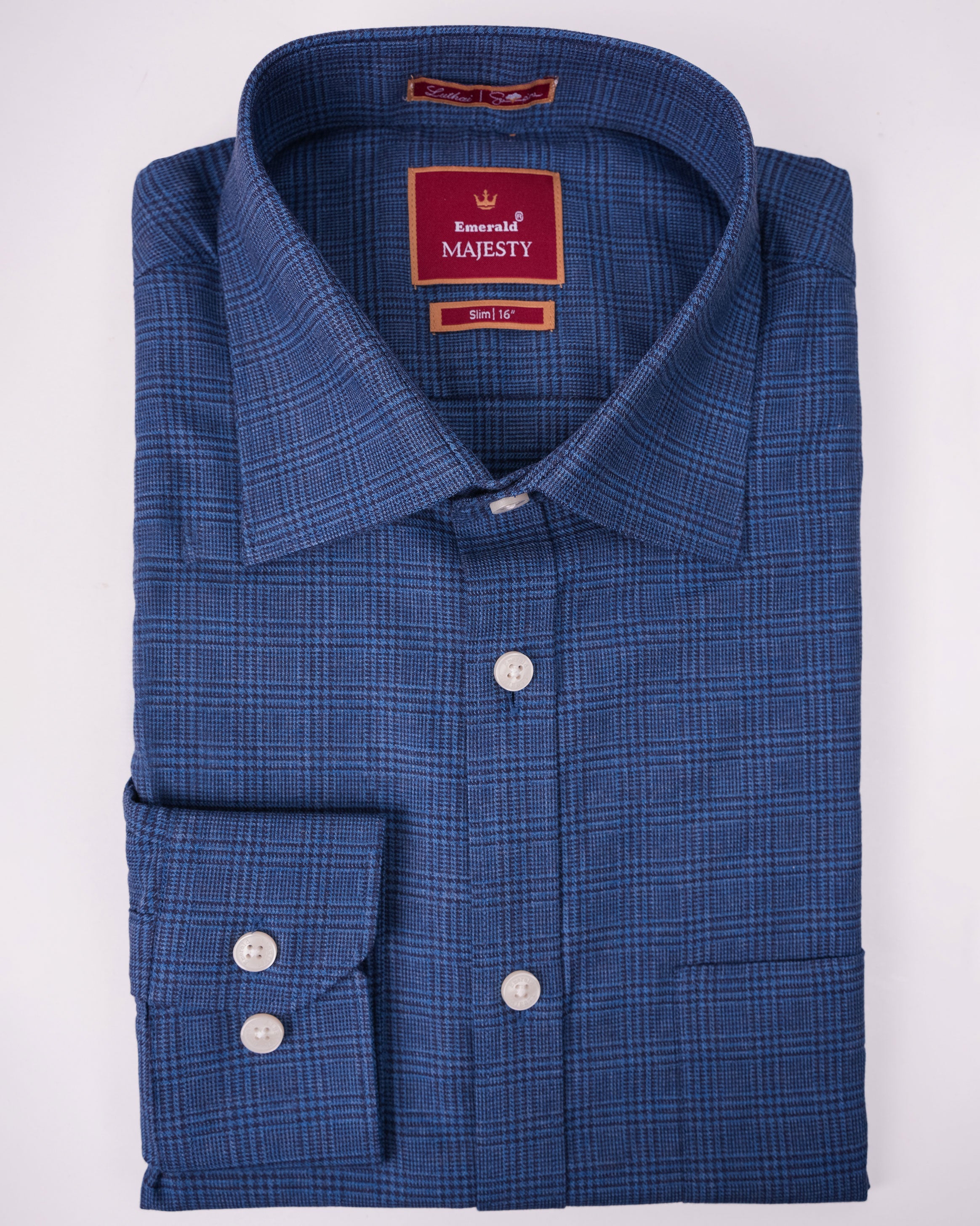 Emerald Majesty Checks Slim Fit - True Blue