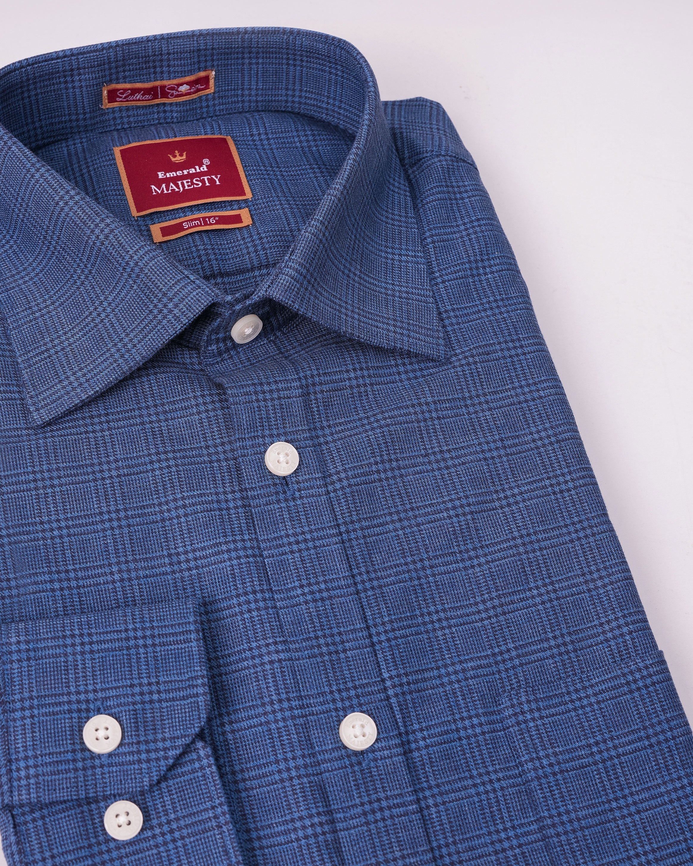 Emerald Majesty Checks Slim Fit - True Blue
