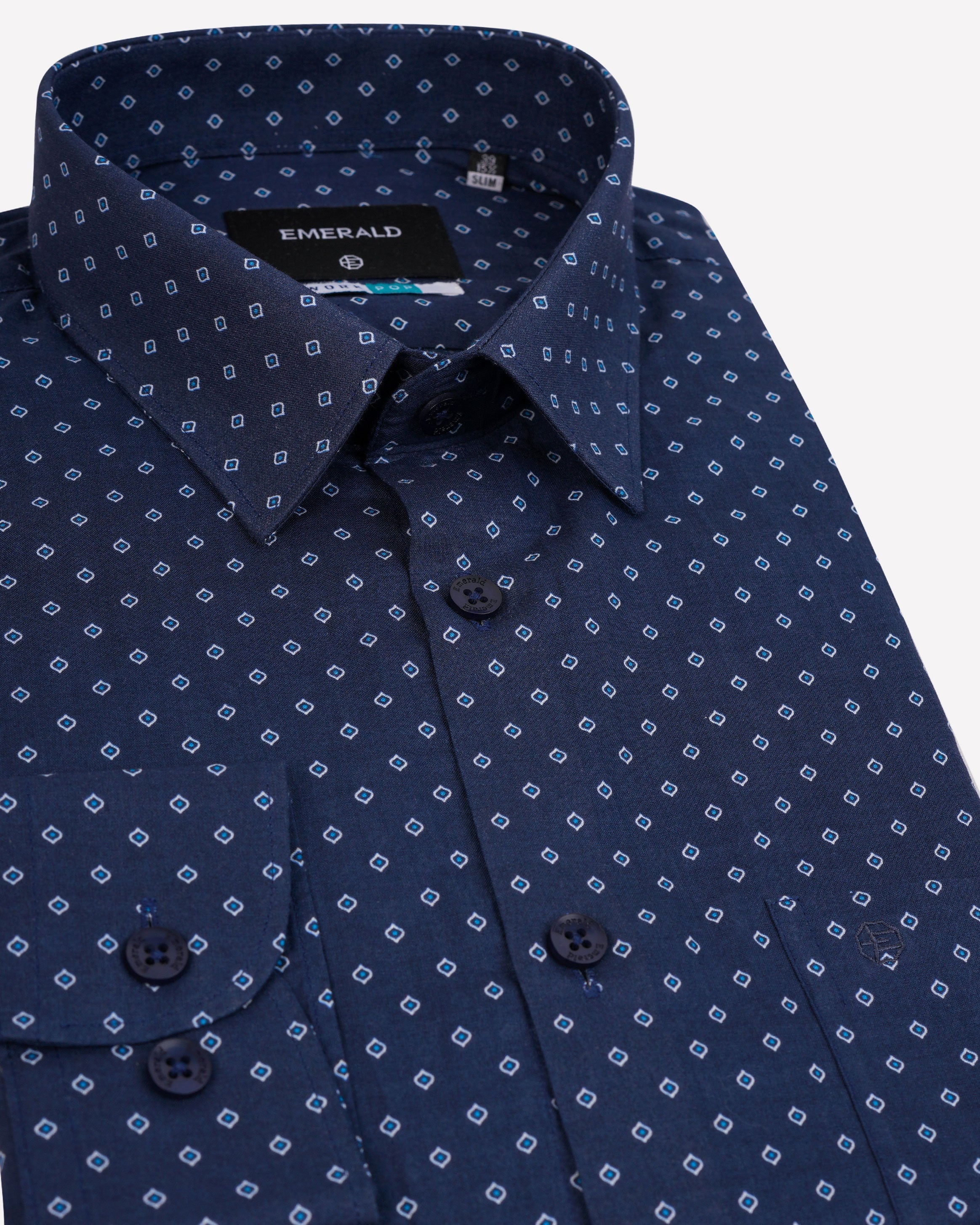 Emerald Formal Printed Slim Fit-Blue Orion