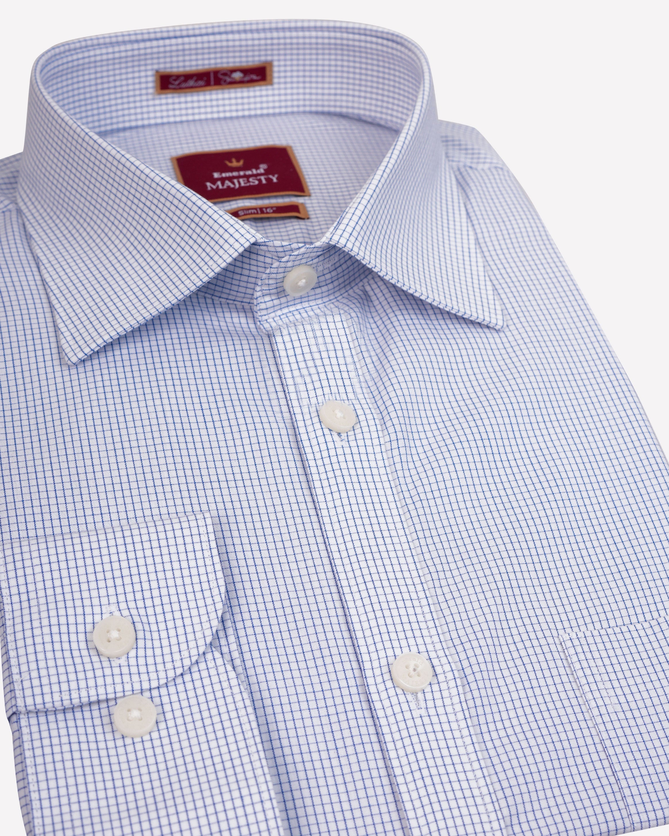 Emerald Majesty Checks Slim Fit-Blue Ultramarine
