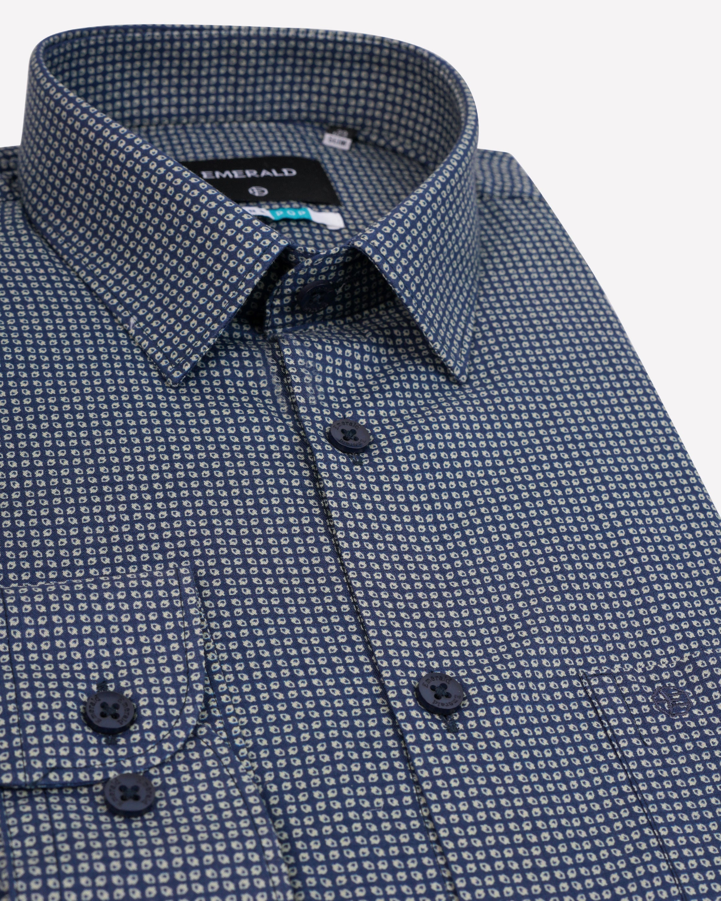 Emerald Formal Printed Slim Fit-Dark Denim