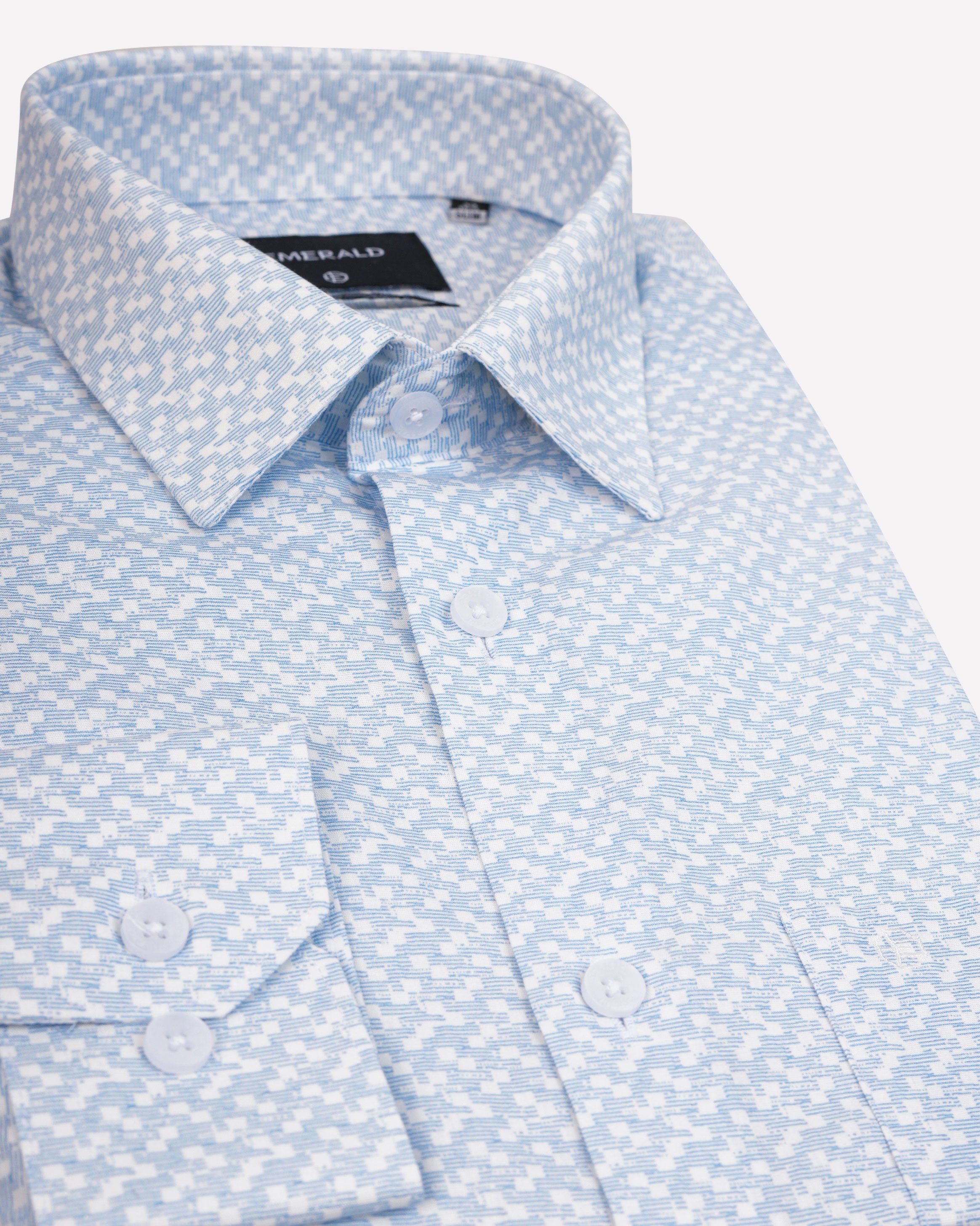 Emerald Formal Printed Slim Fit-Blue Depths
