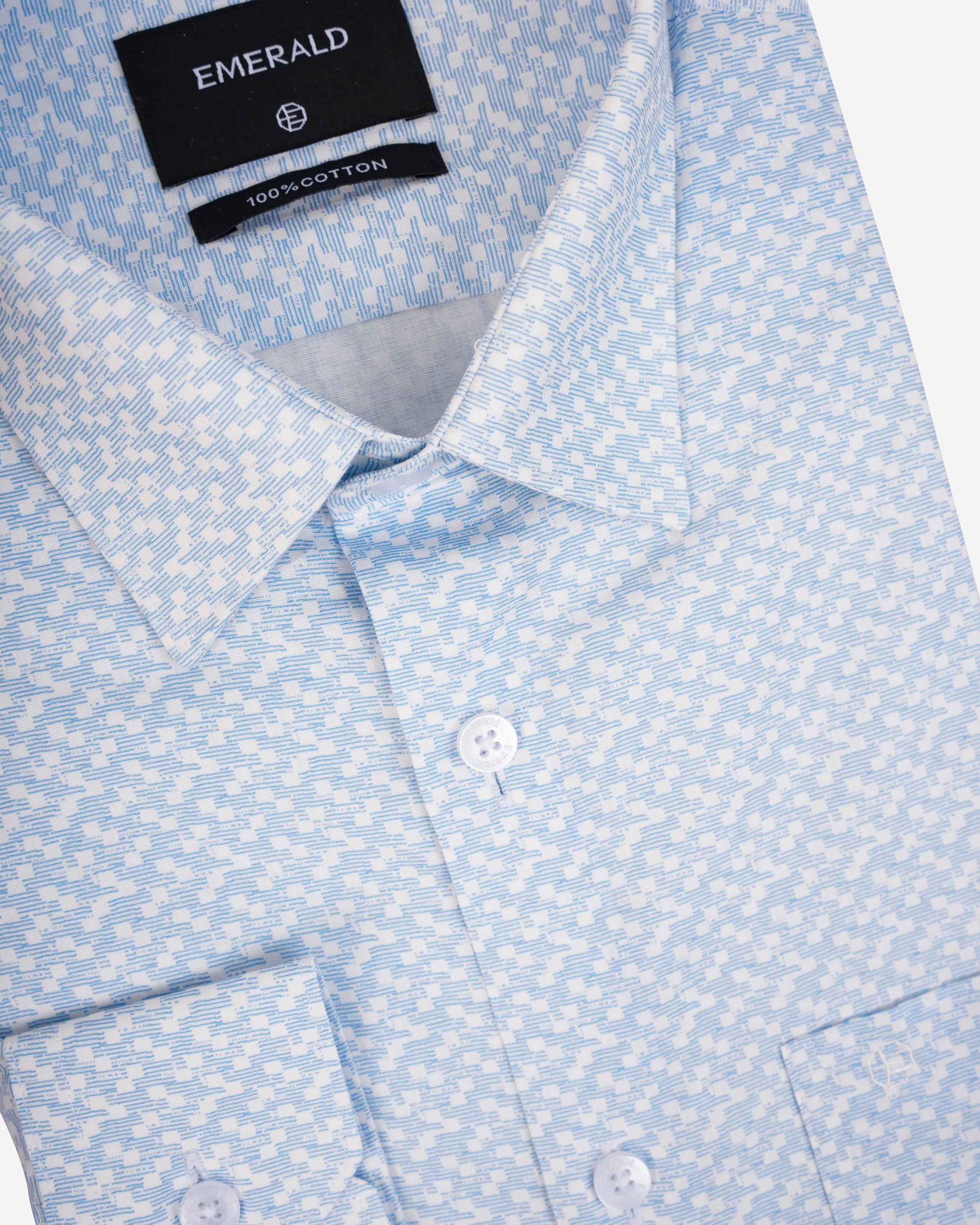 Emerald Formal Printed Slim Fit-Blue Depths