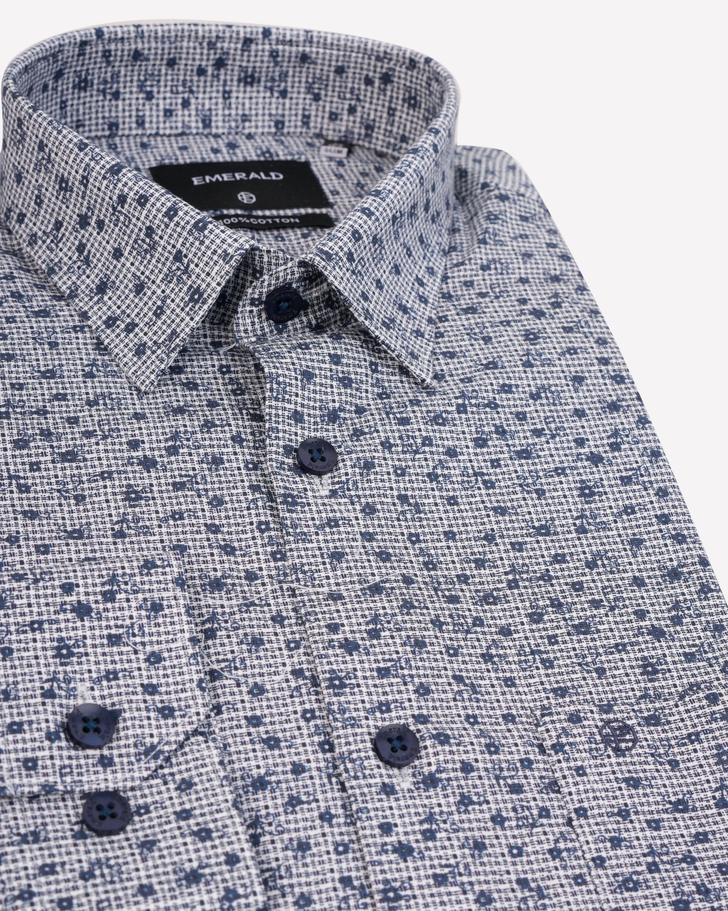 Emerald Formal Printed Slim Fit-Charcoal