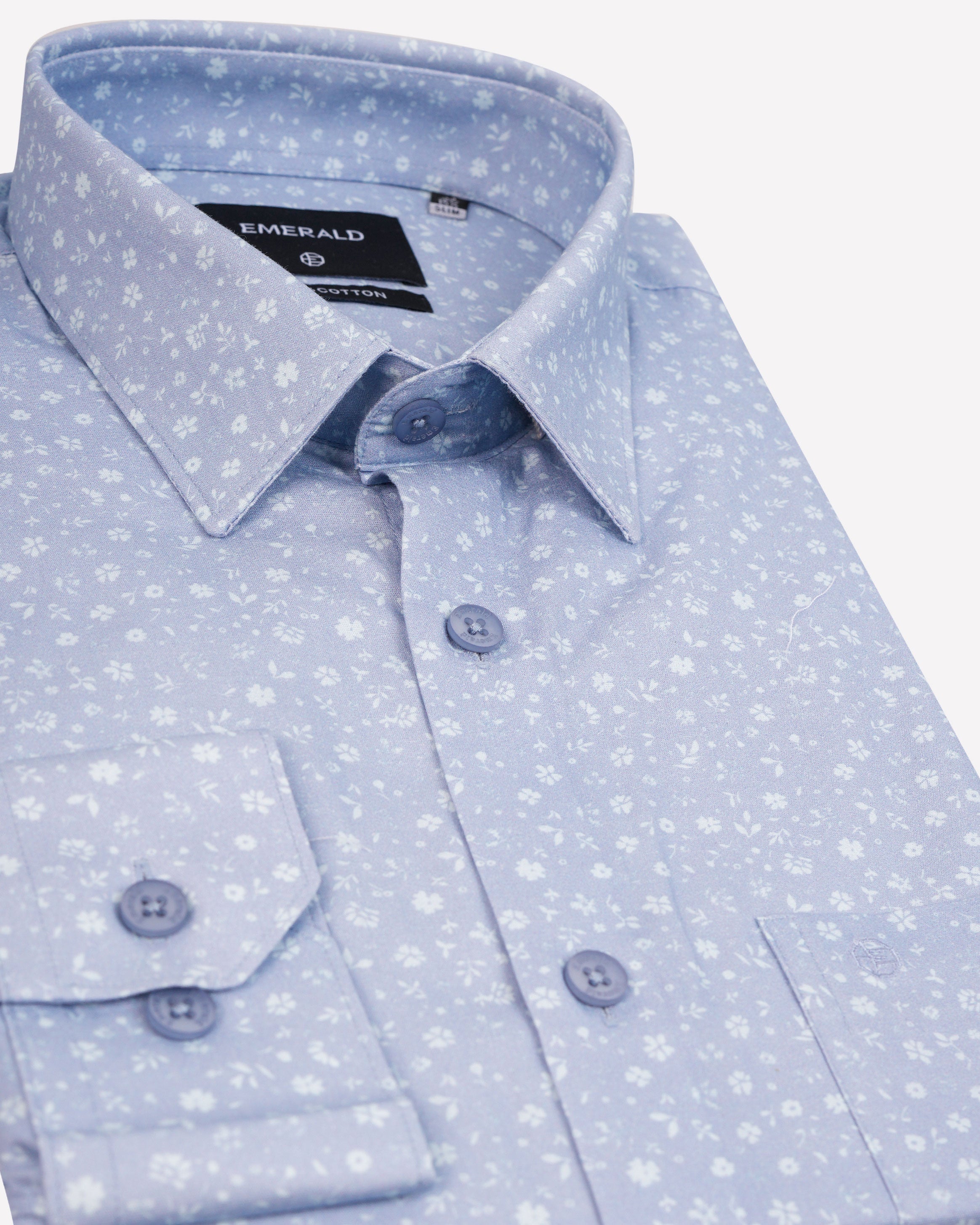 Emerald Formal Printed Slim Fit-Estate Blue