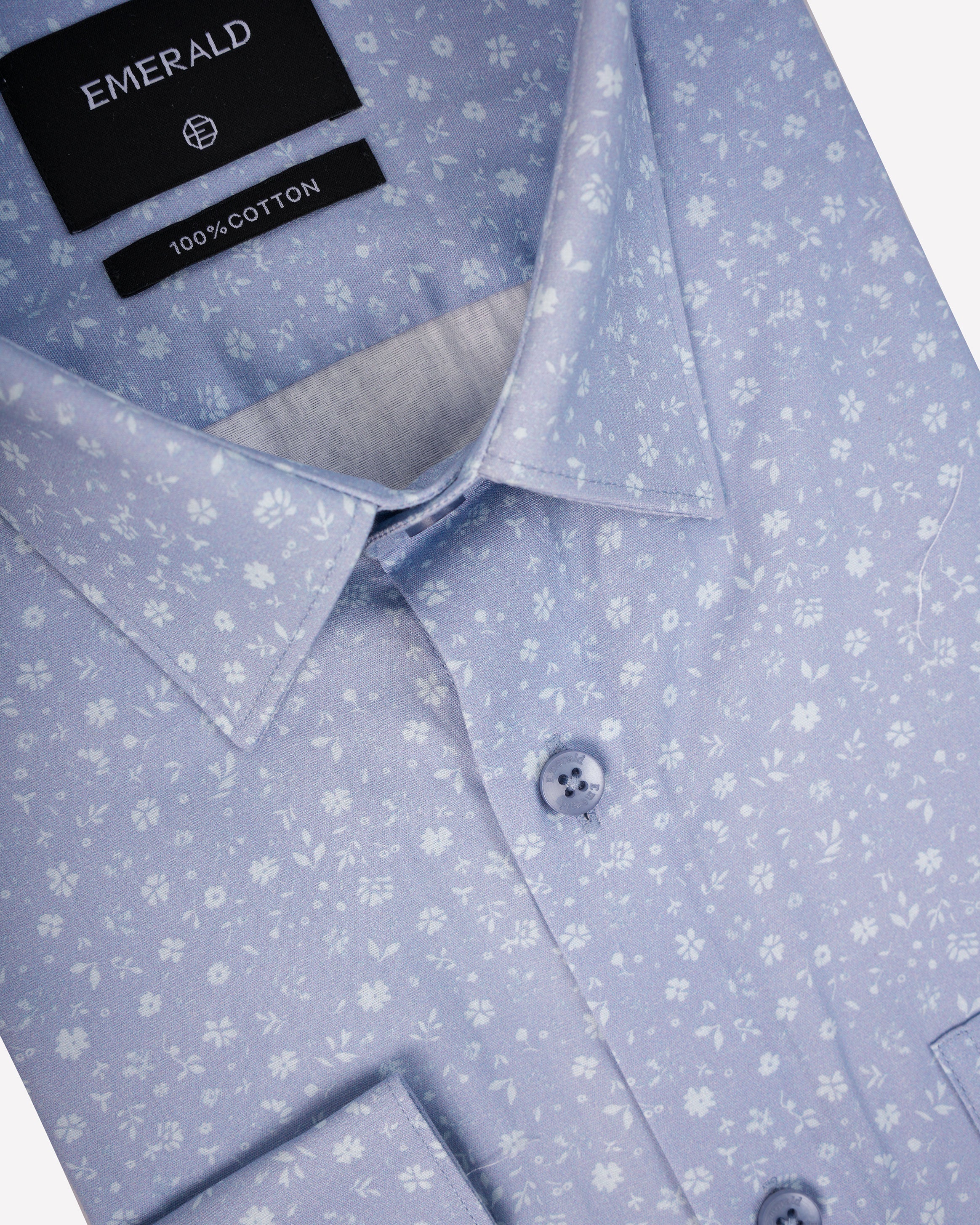 Emerald Formal Printed Slim Fit-Estate Blue