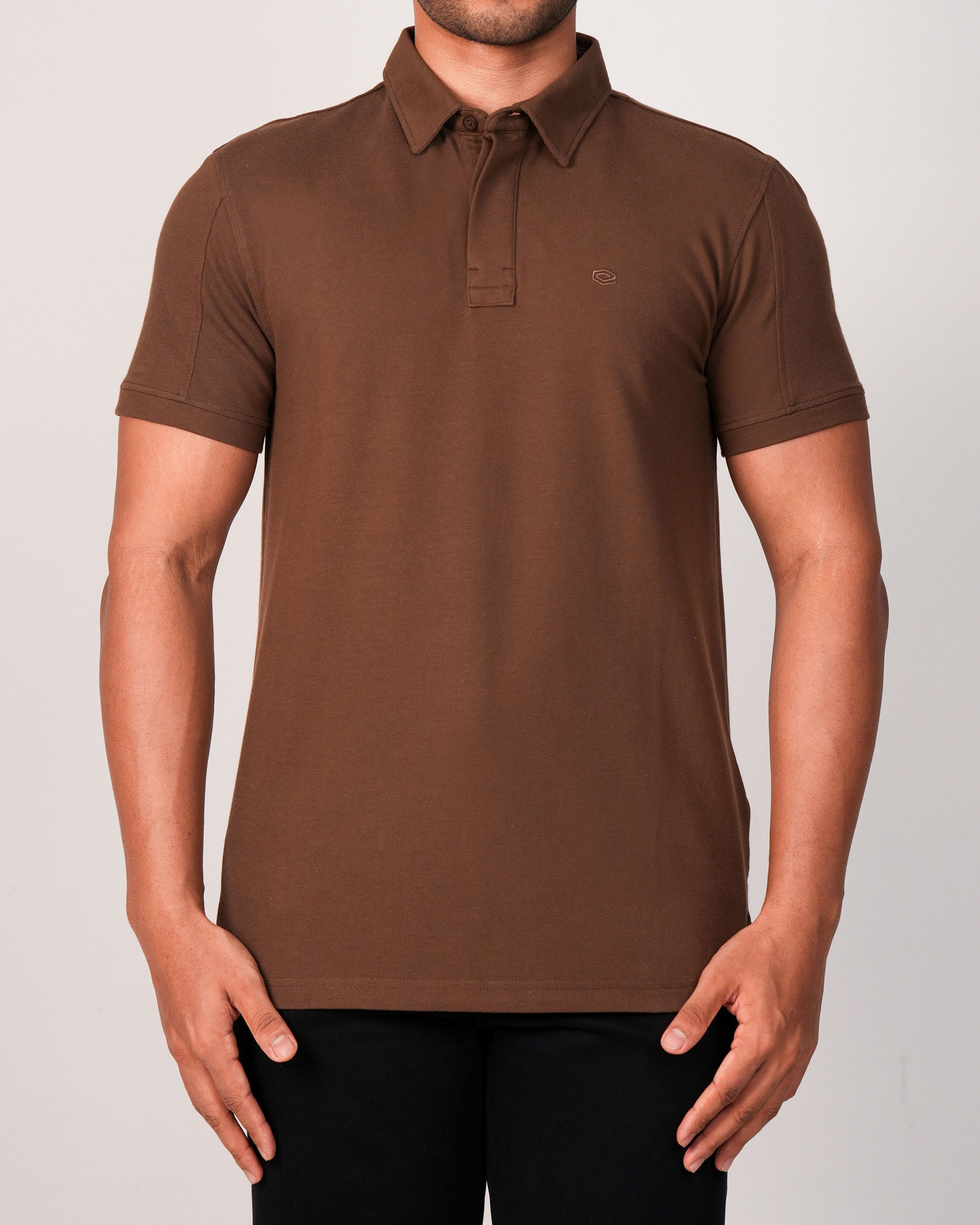 Emerald Plain Slim Fit Polo Shirt-Tobacco Brown