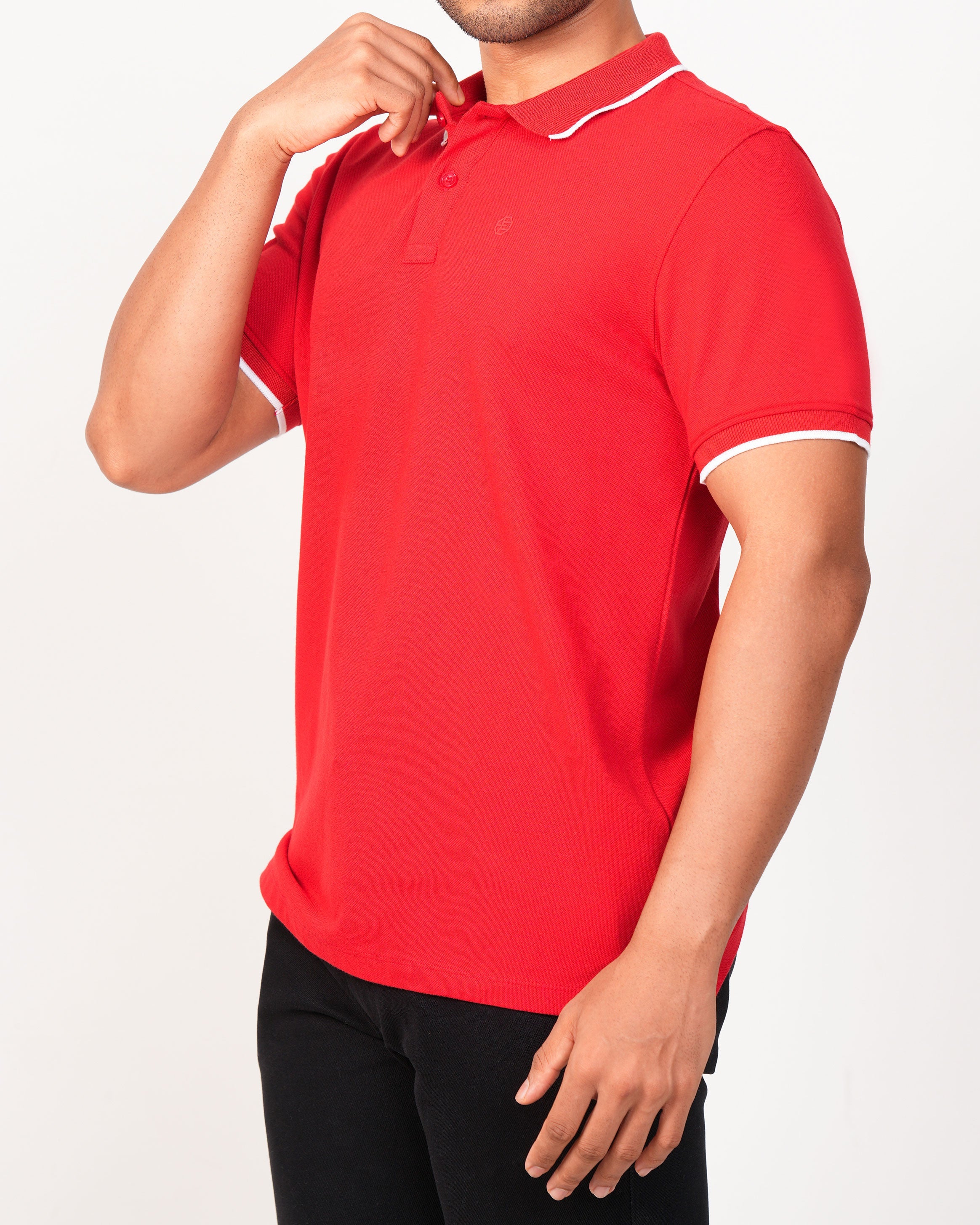 Emerald Polo Pique Solid Slim Fit-Biking Red