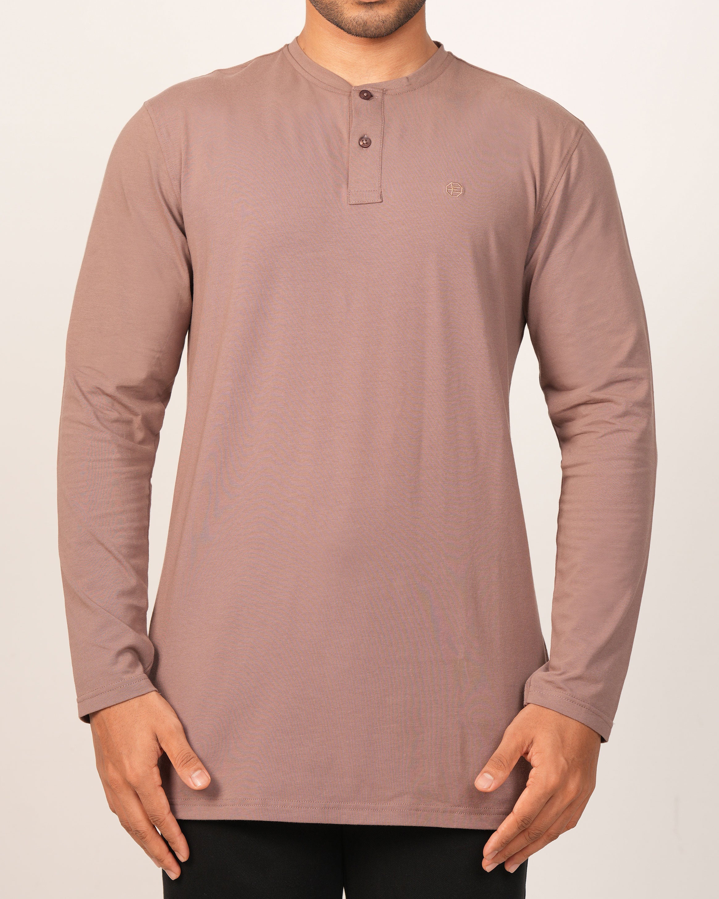 Emerald Henley Plain Slim Fit-Mahogany