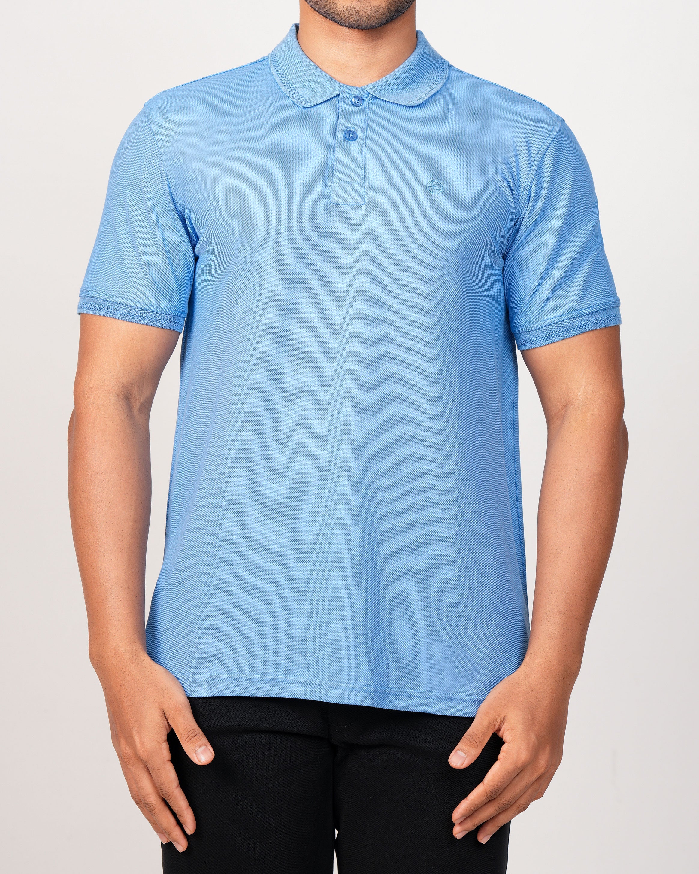 Emerald Polo Pique Solid Slim Fit-Forget Me Not