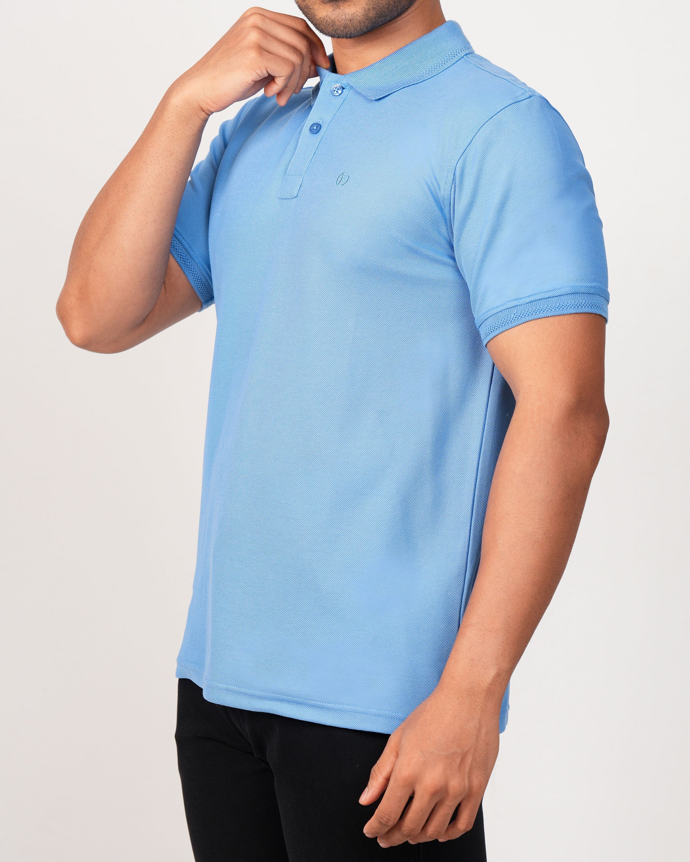 Emerald Polo Pique Solid Slim Fit-Forget Me Not