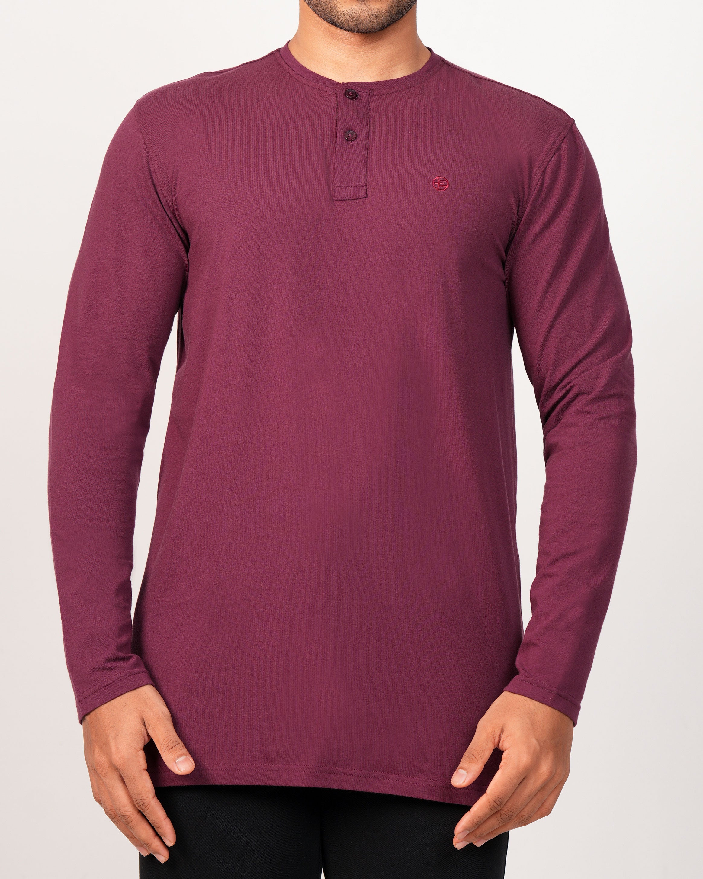 Emerald Henley Plain Slim Fit-Raspberry Wine