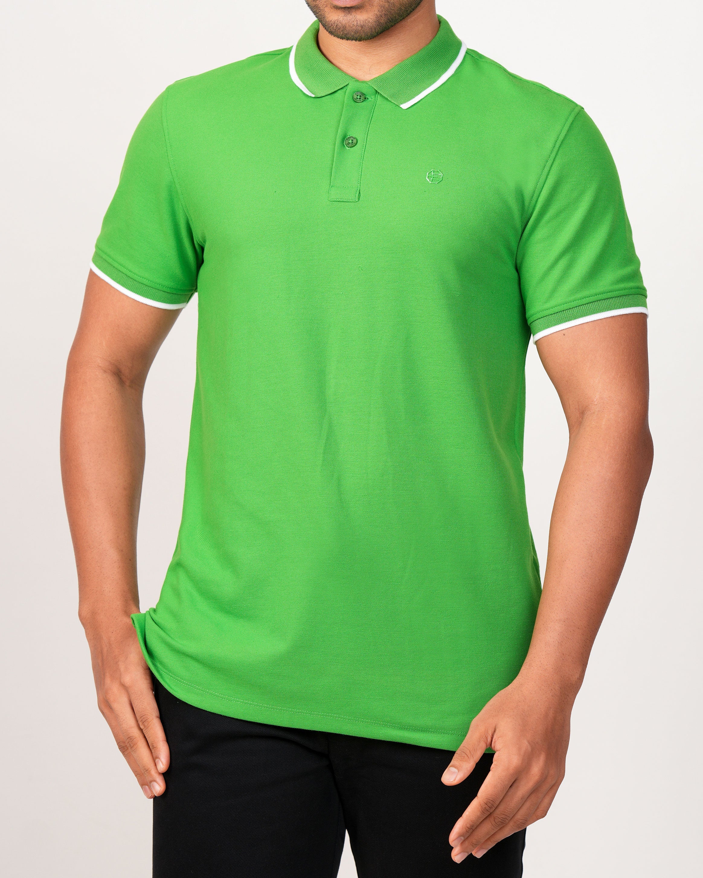 Emerald Polo Pique Solid Slim Fit-Woodbine Green