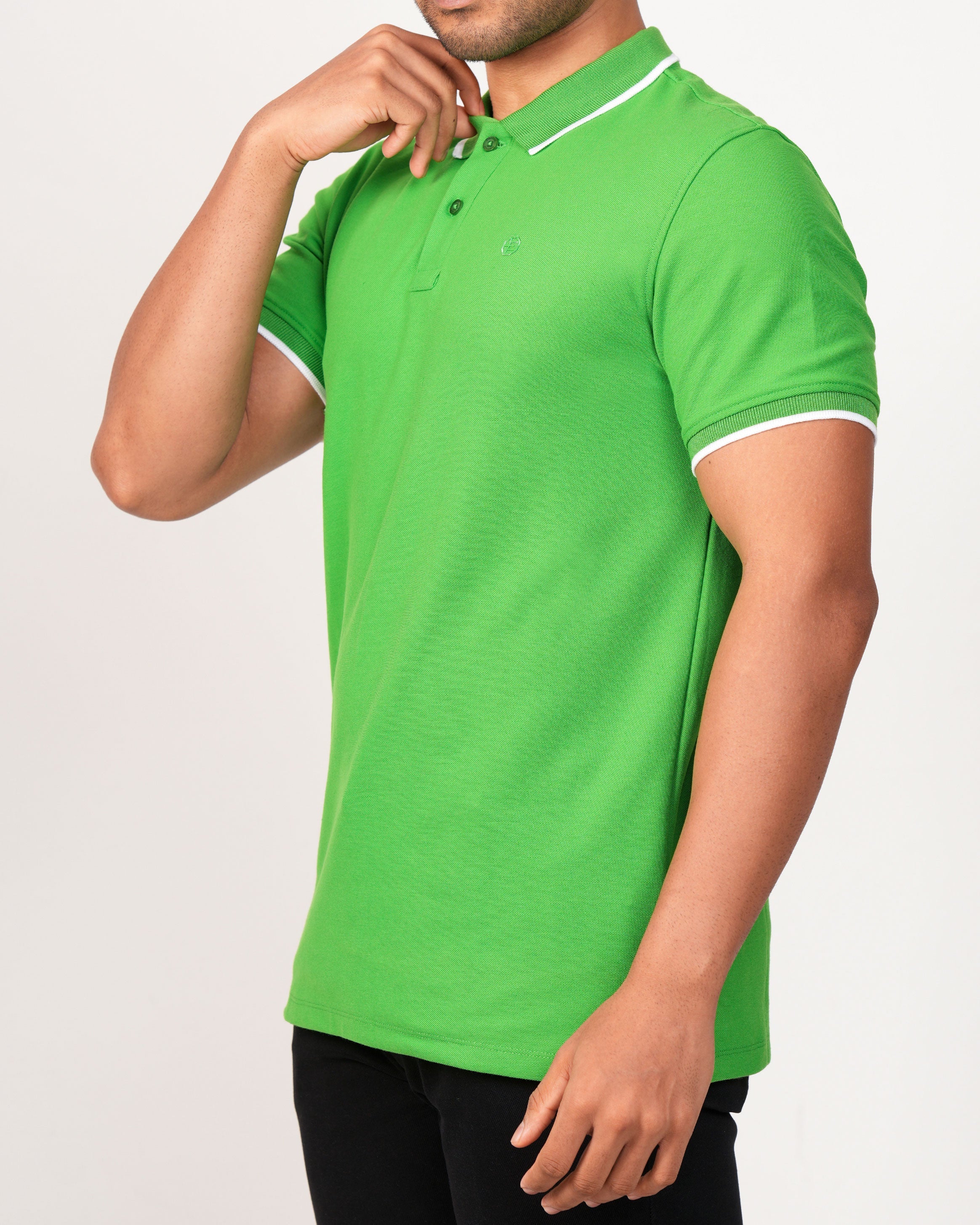 Emerald Polo Pique Solid Slim Fit-Woodbine Green