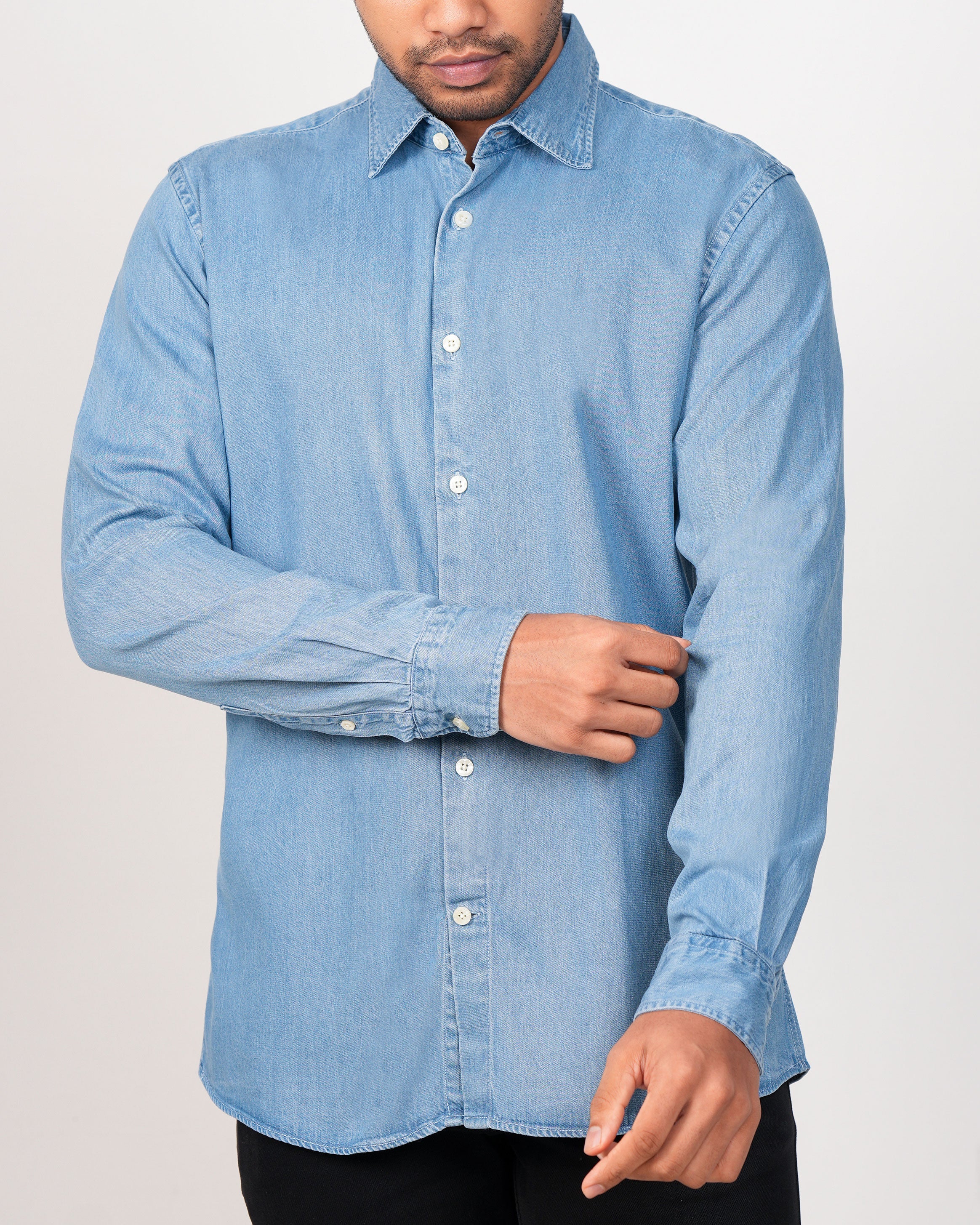 Emerald Slim Fit Denim Shirt-Peacock Blue